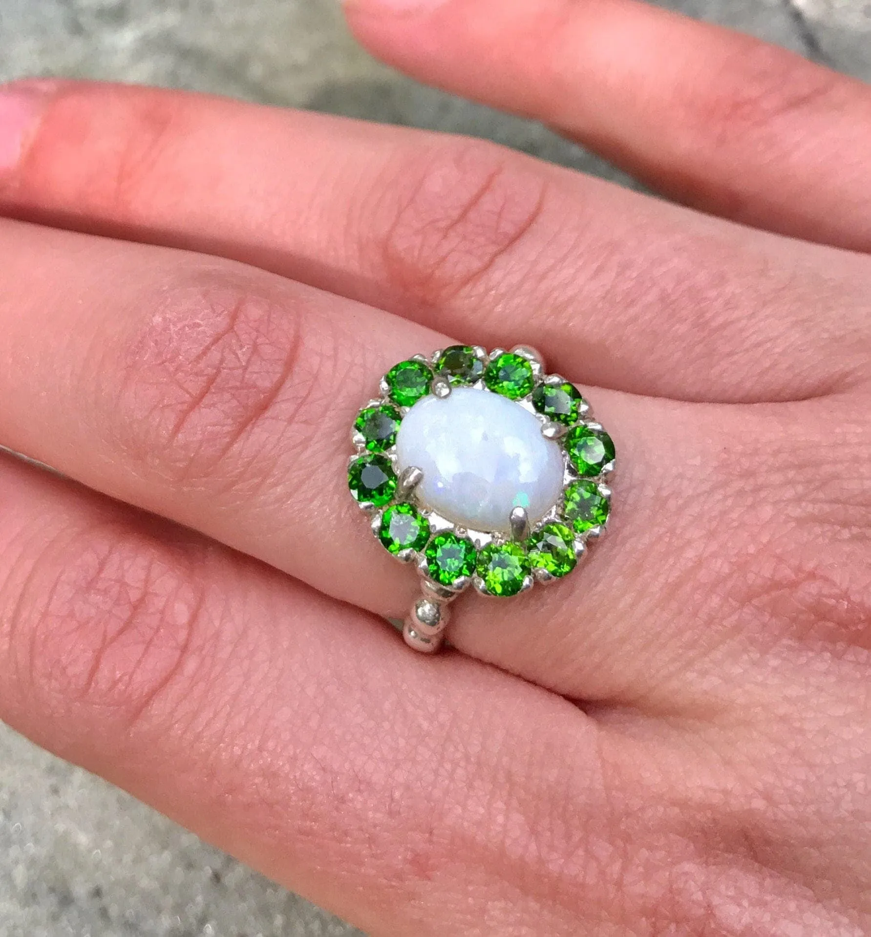 Flower Opal Ring - Natural Opal Ring - Large Victorian Ring