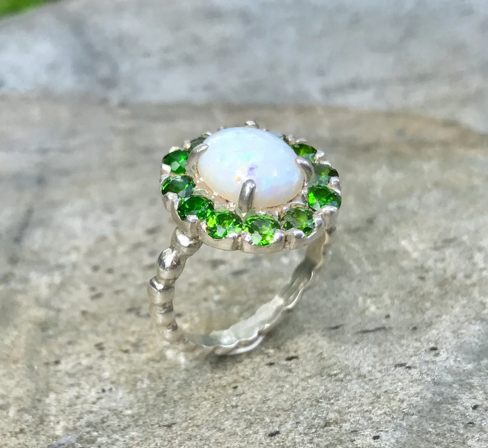 Flower Opal Ring - Natural Opal Ring - Large Victorian Ring