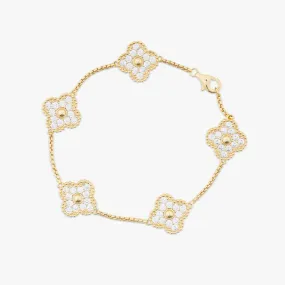 Four Leaf Yellow Gold Moissanite Motif Bracelet
