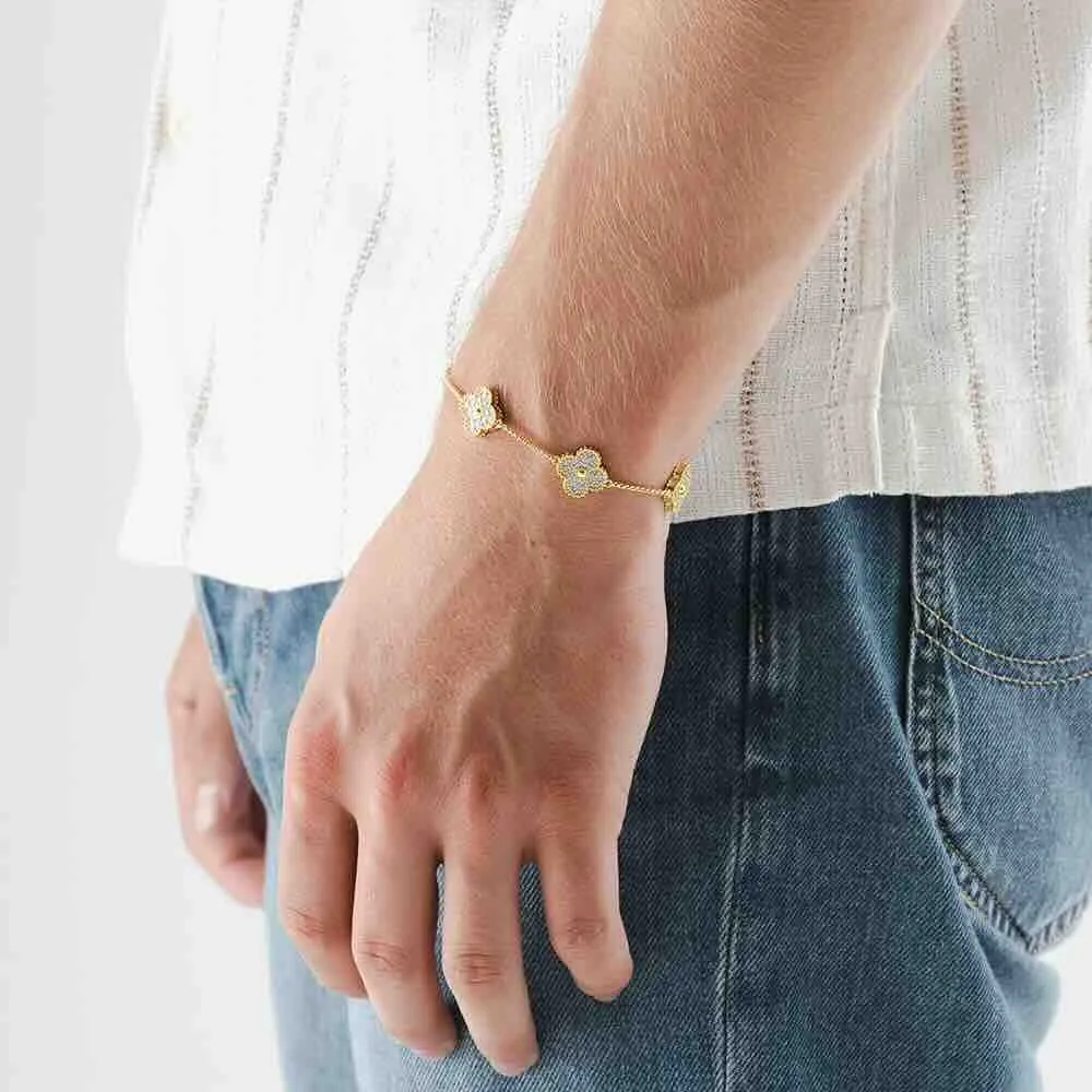 Four Leaf Yellow Gold Moissanite Motif Bracelet
