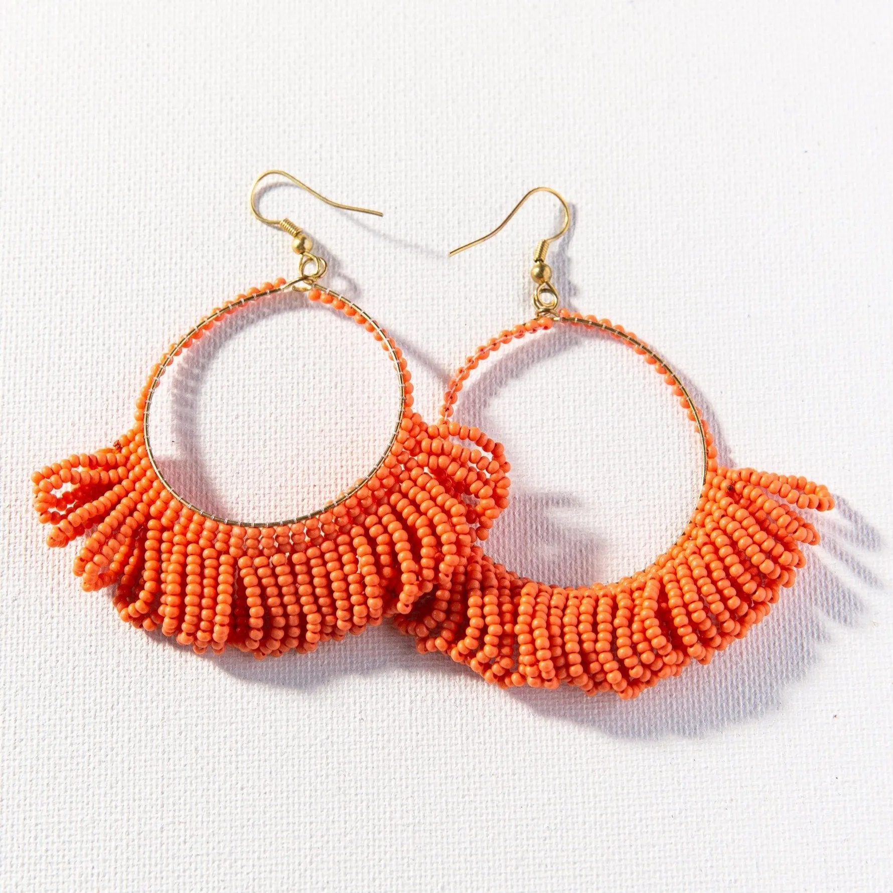 Fringe Hoop Earring Coral