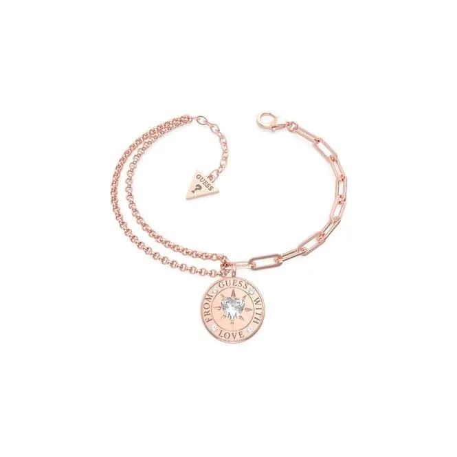 From Guess Love Double Chain 17mm Rose Gold Bracelet UBB70002-L