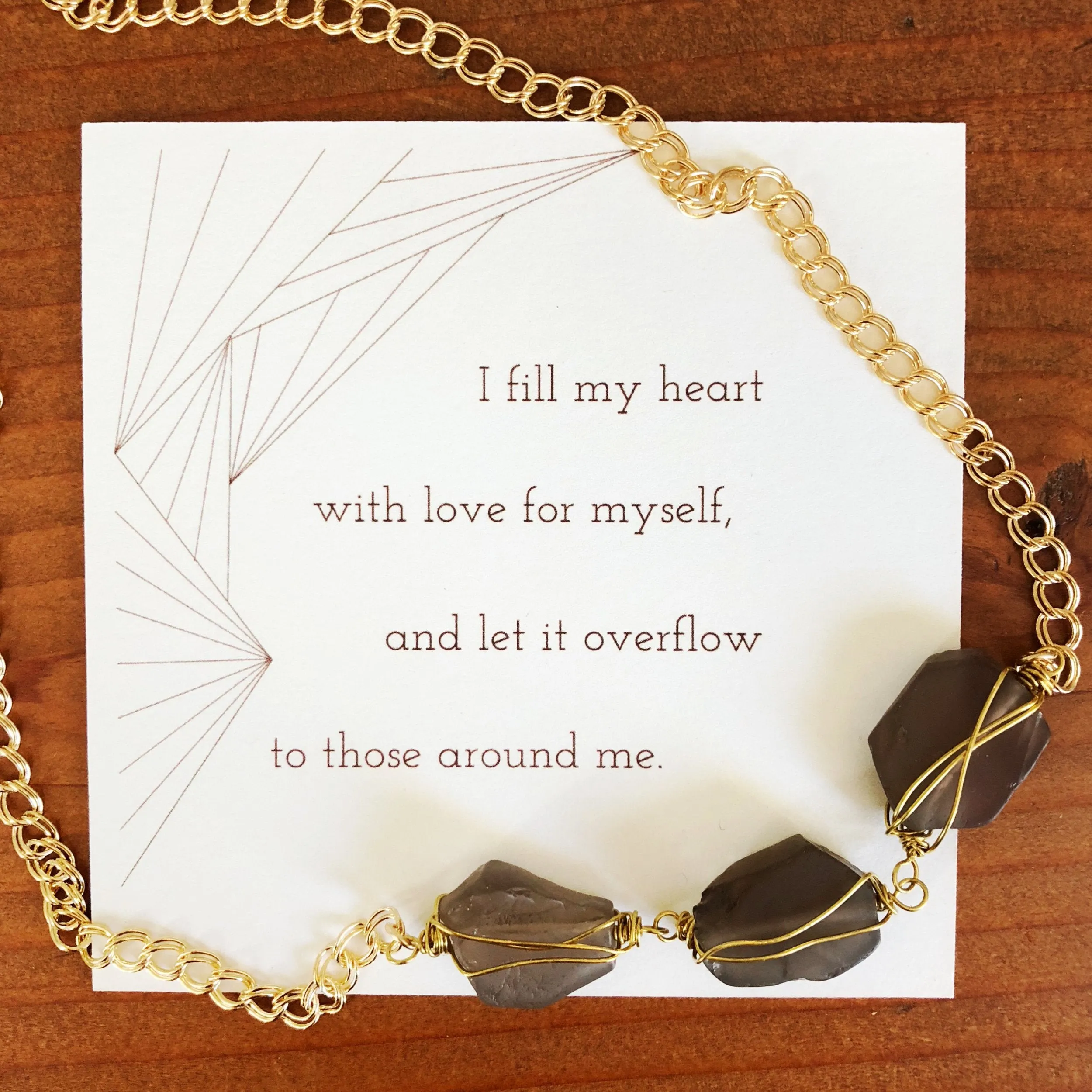 Full Heart- Smoky Quartz Wire Wrapped Short Necklace (17.5 inches)