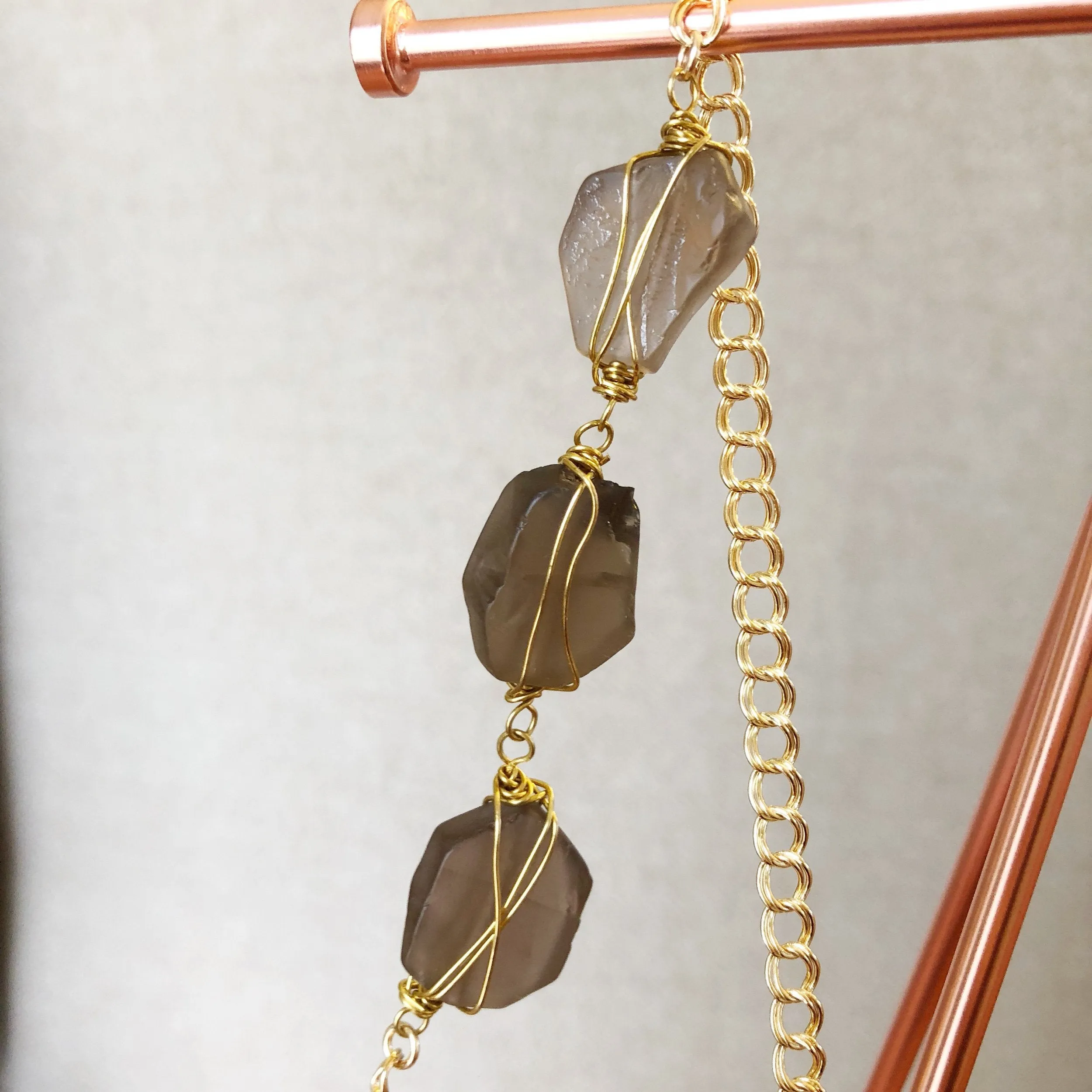 Full Heart- Smoky Quartz Wire Wrapped Short Necklace (17.5 inches)