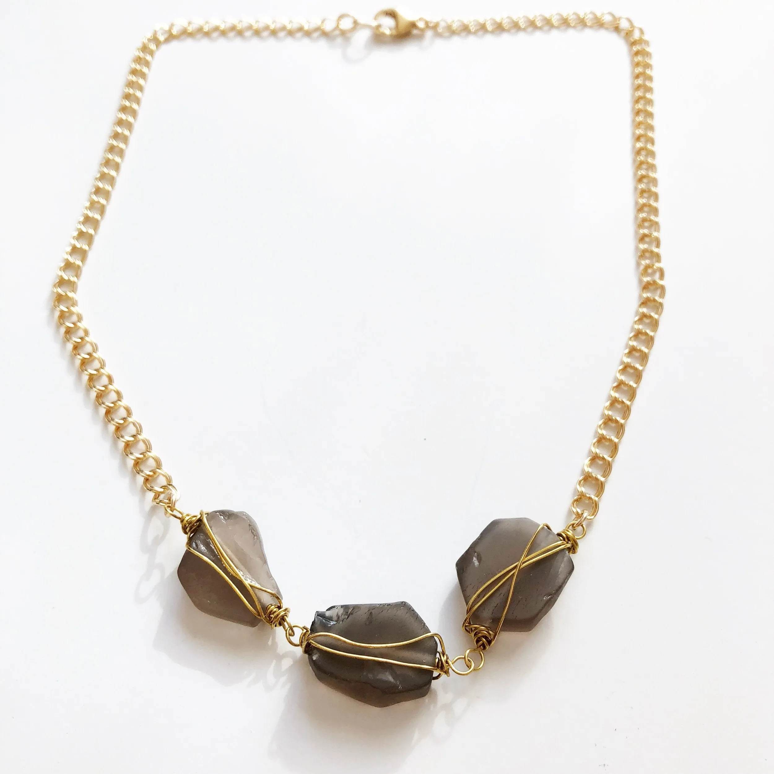 Full Heart- Smoky Quartz Wire Wrapped Short Necklace (17.5 inches)