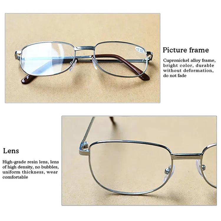 Full Metal Frame Resin Lenses Presbyopic Glasses Reading Glasses  3.00D(Silver)