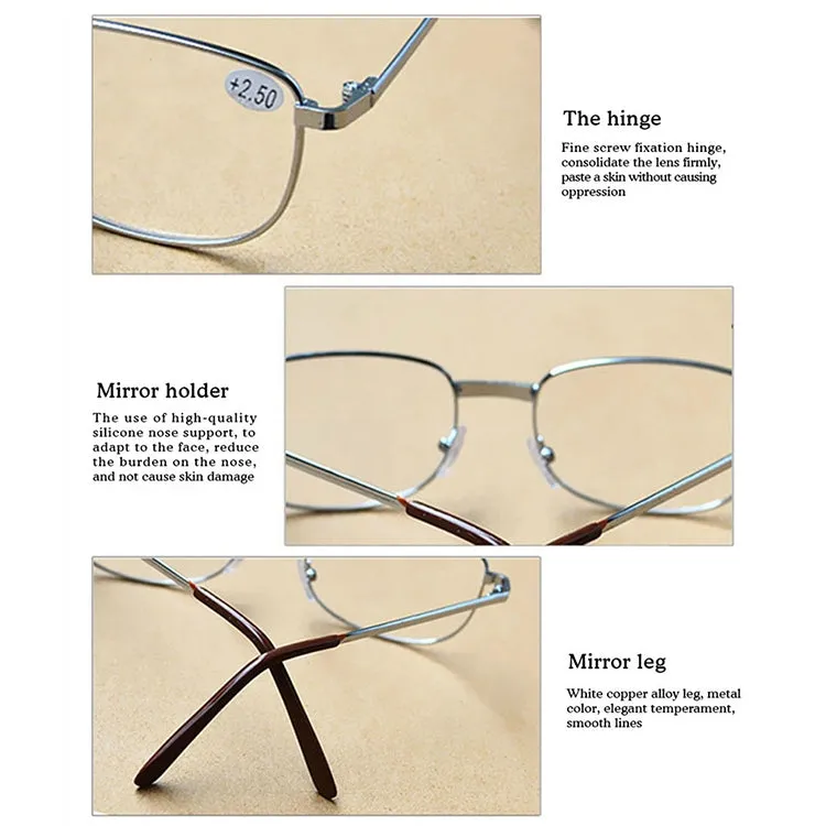 Full Metal Frame Resin Lenses Presbyopic Glasses Reading Glasses  3.00D(Silver)