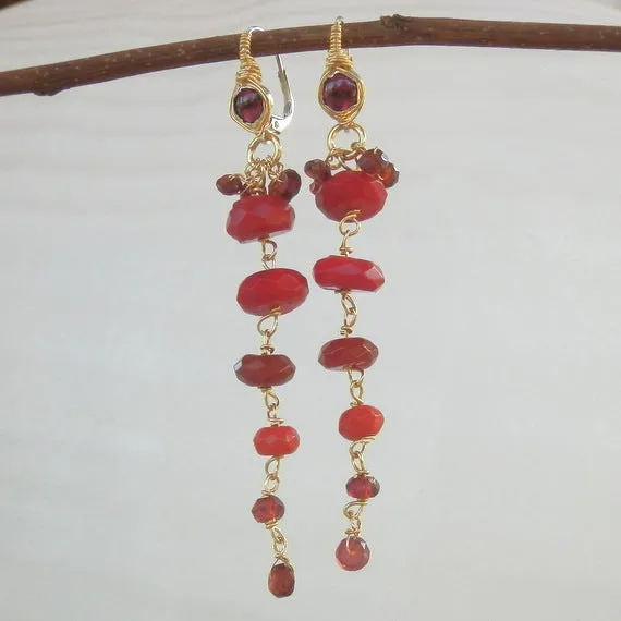 Garnet Gemstone Long Vine Earrings