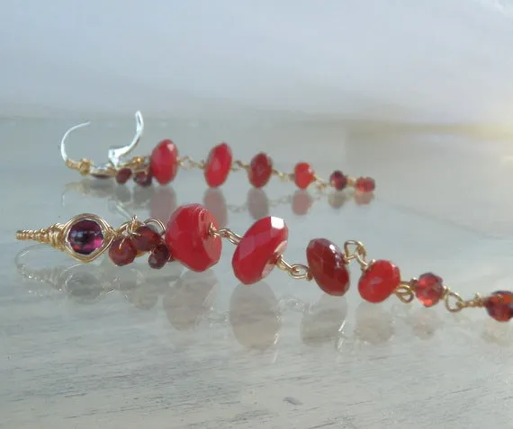 Garnet Gemstone Long Vine Earrings