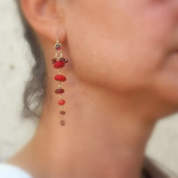 Garnet Gemstone Long Vine Earrings