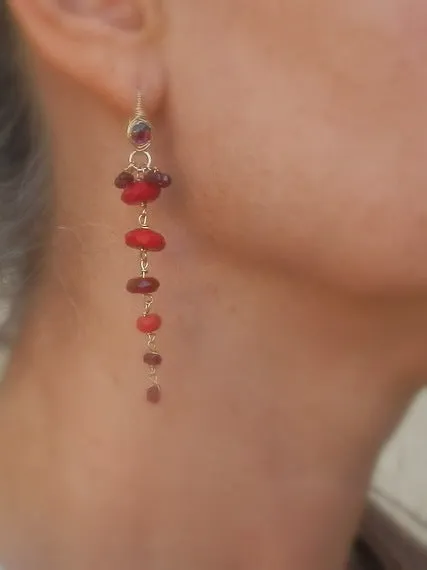Garnet Gemstone Long Vine Earrings