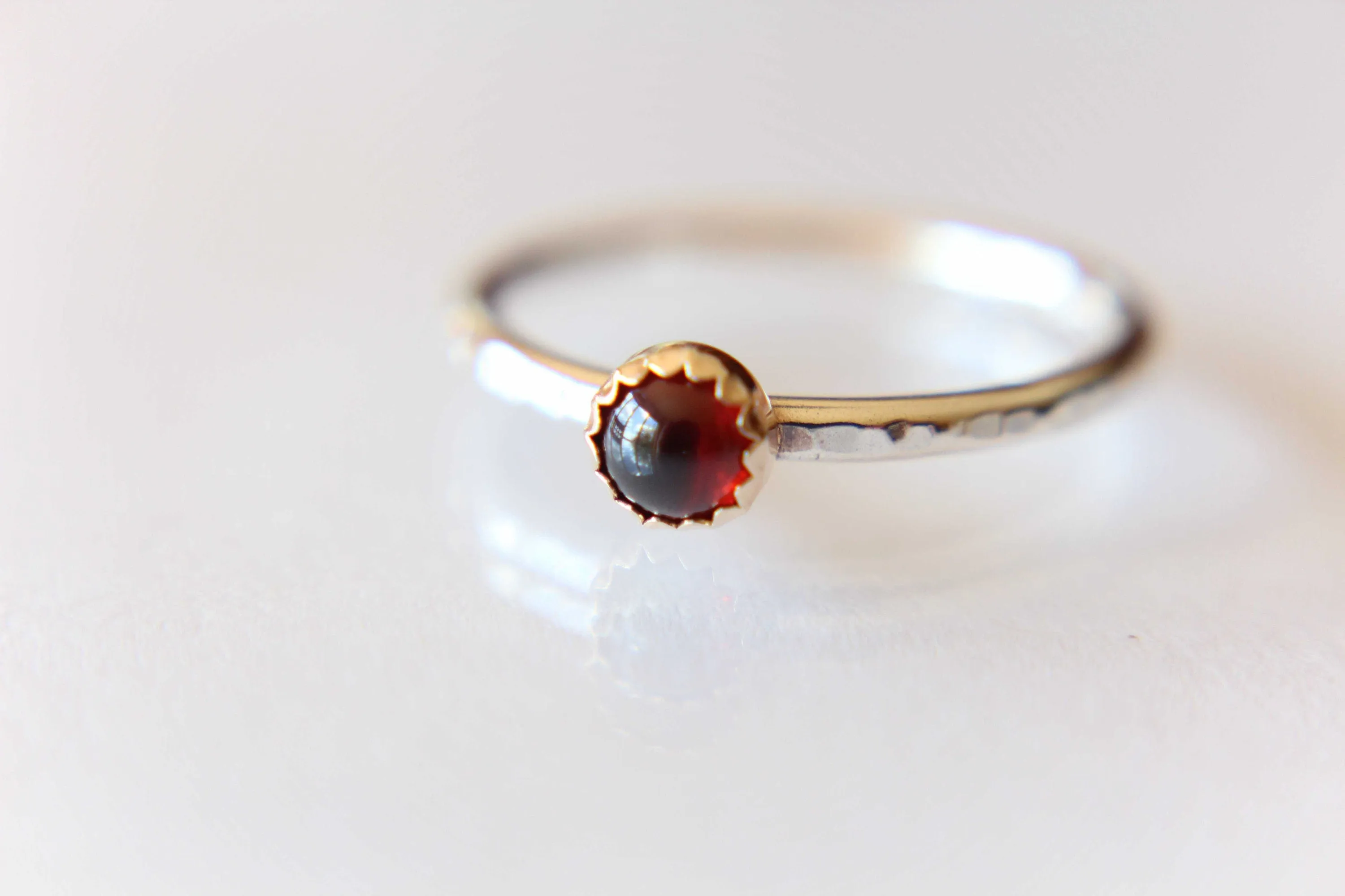 Garnet Ring, Natural Red Garnet Ring, Textured Garnet Ring, Handmade Ring, Thick Ring, Silver and Gold Ring, Gemstone Ring, January, Gift