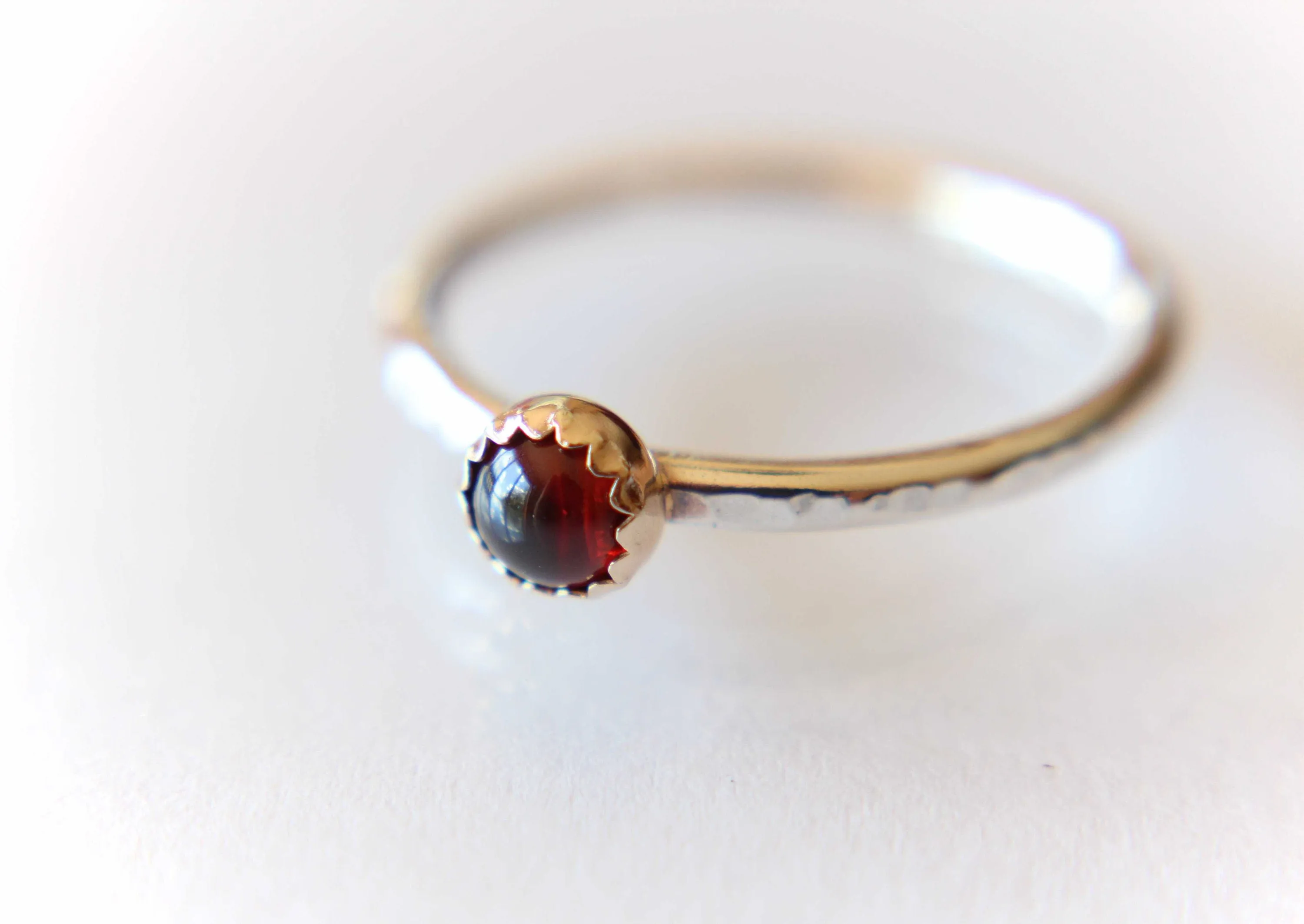 Garnet Ring, Natural Red Garnet Ring, Textured Garnet Ring, Handmade Ring, Thick Ring, Silver and Gold Ring, Gemstone Ring, January, Gift