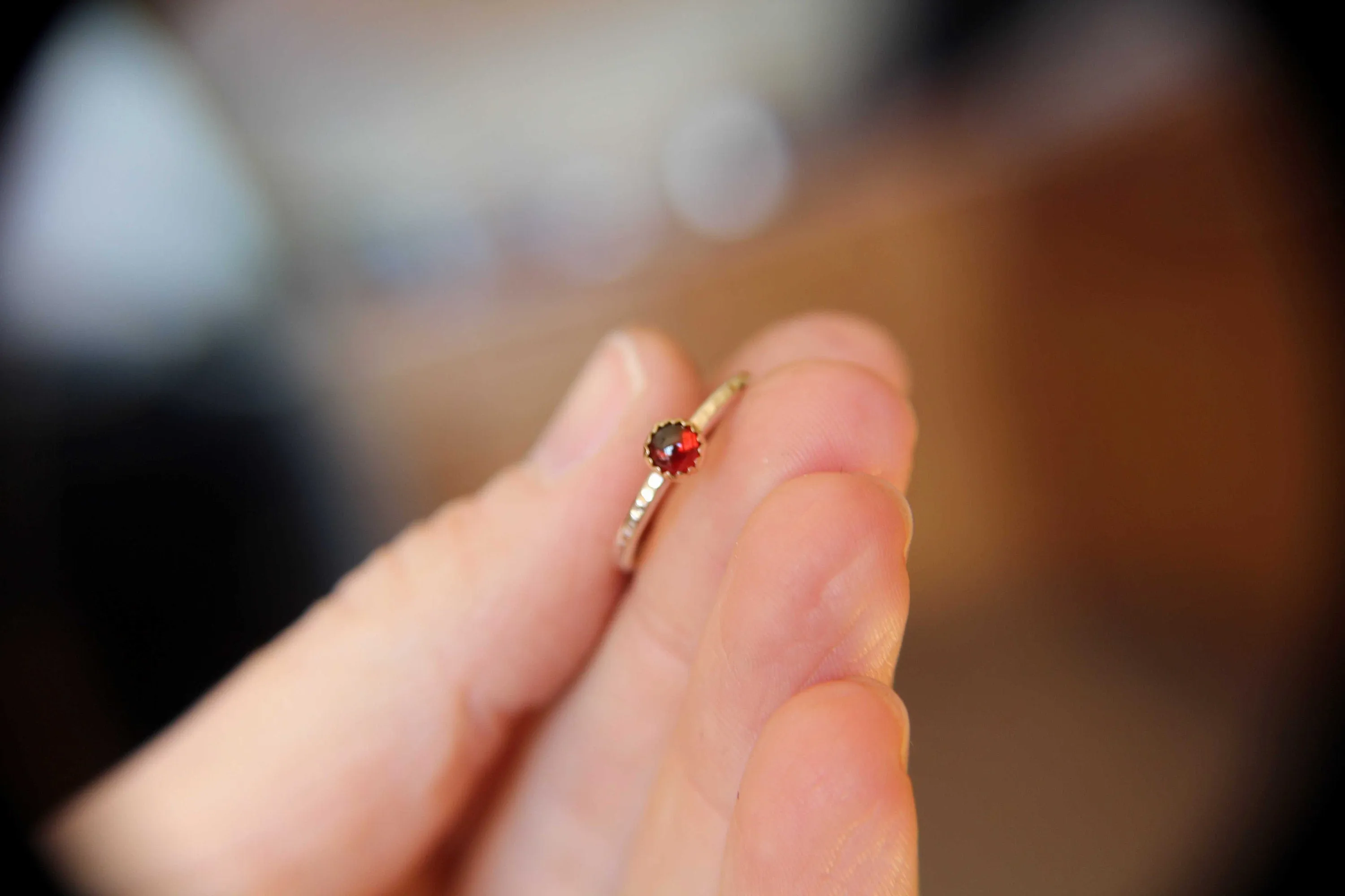 Garnet Ring, Natural Red Garnet Ring, Textured Garnet Ring, Handmade Ring, Thick Ring, Silver and Gold Ring, Gemstone Ring, January, Gift