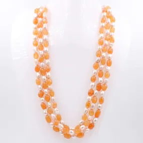 Gemstone W/ Pearl Necklace Gemstone Necklace Layered Necklace Orange Quartz Necklace Fresh Water Pearl Necklace Indian Necklace SKU 6143163