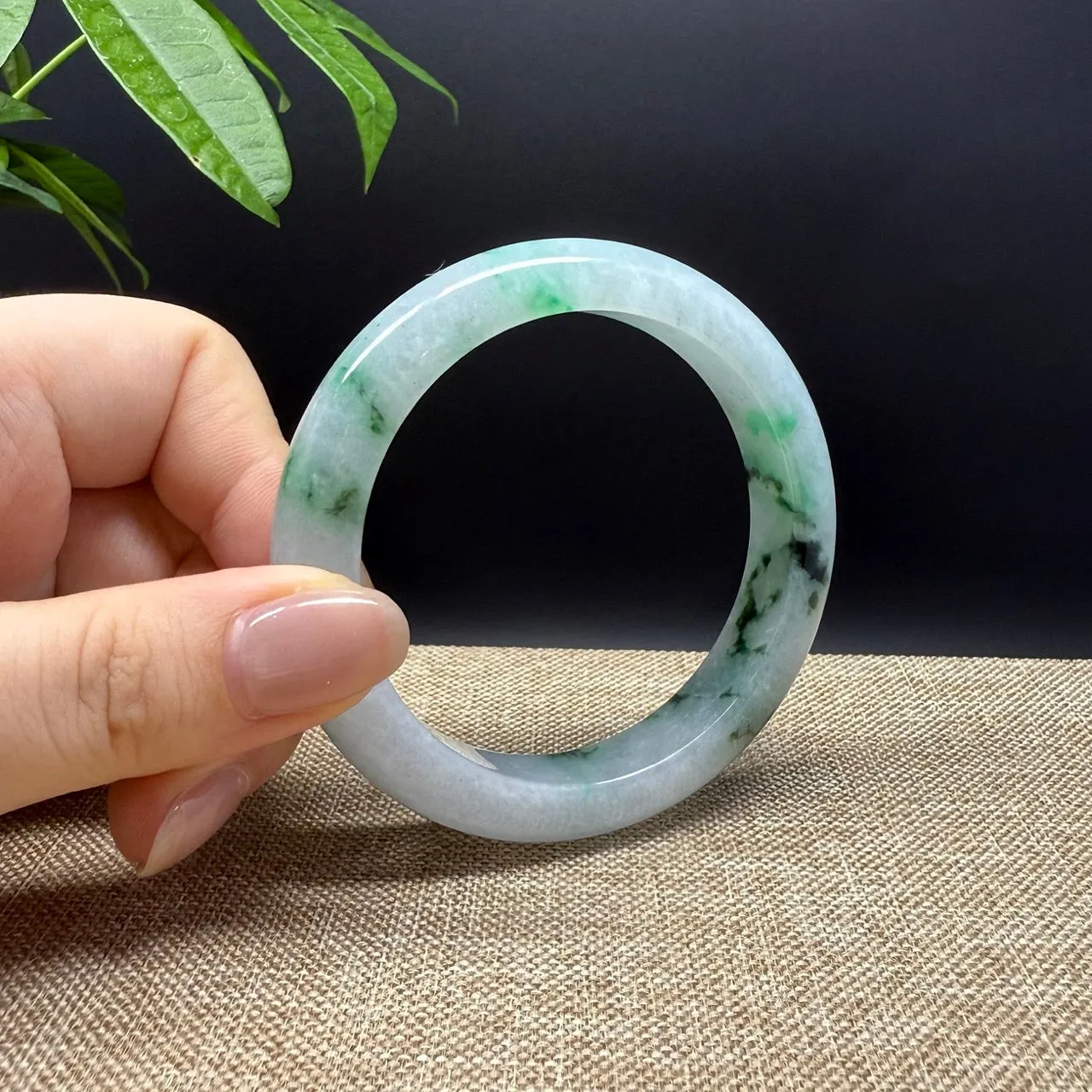 Genuine Burmese White Green Jade Jadeite Bangle Bracelet ( 57mm )