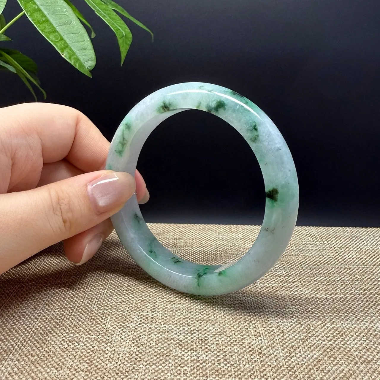 Genuine Burmese White Green Jade Jadeite Bangle Bracelet ( 57mm )