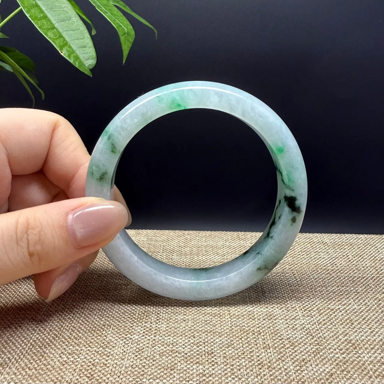 Genuine Burmese White Green Jade Jadeite Bangle Bracelet ( 57mm )