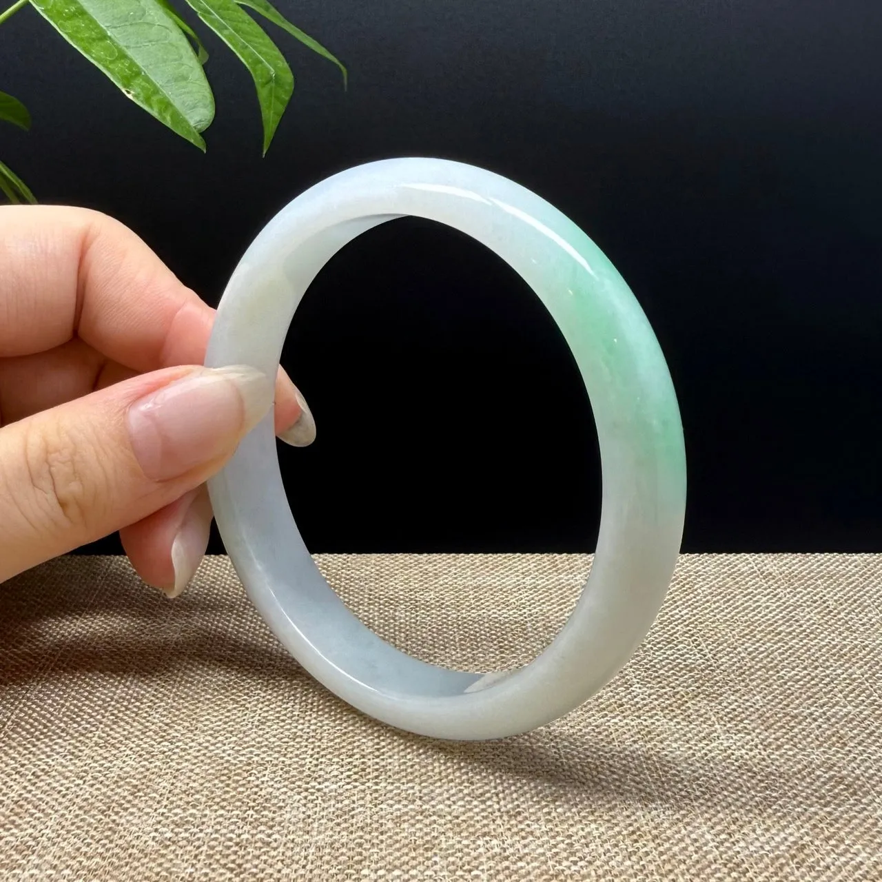 Genuine Burmese White Green Jade Jadeite Bangle Bracelet ( 62mm )