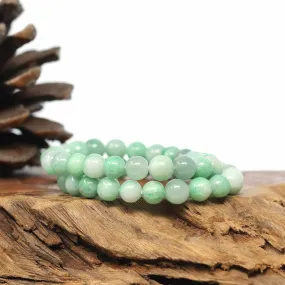 Genuine Jadeite Jade Round Green Beads Bracelet (7.5mm)