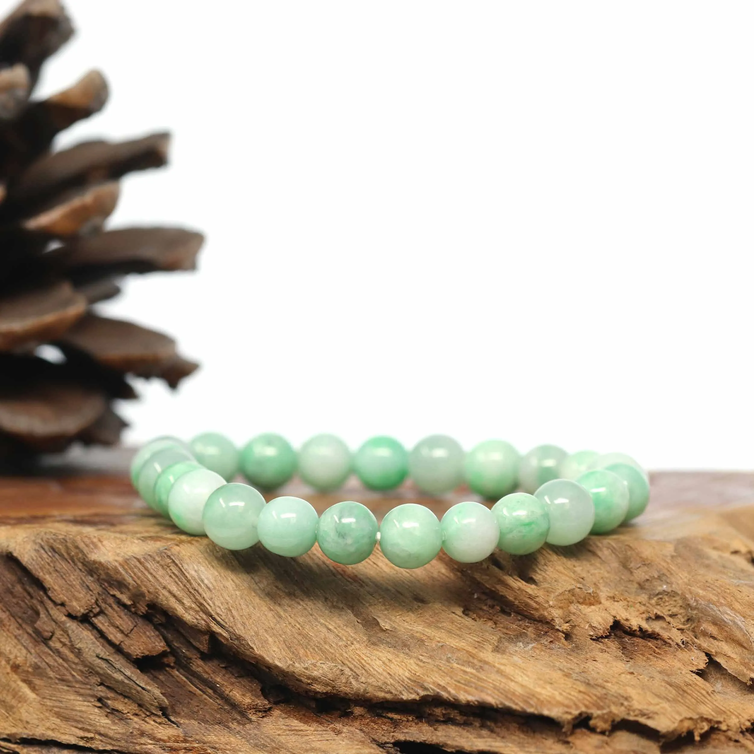 Genuine Jadeite Jade Round Green Beads Bracelet (7.5mm)