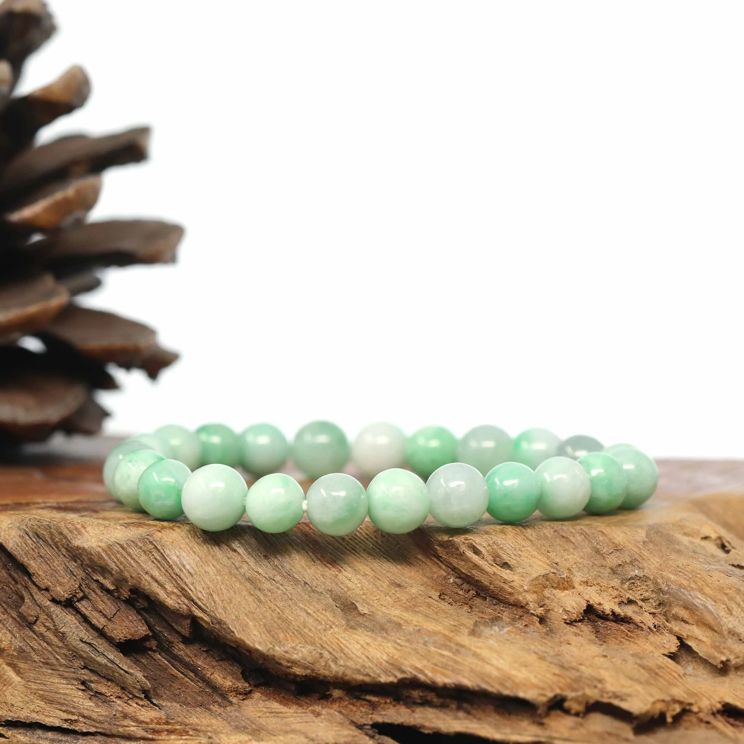 Genuine Jadeite Jade Round Green Beads Bracelet (7.5mm)