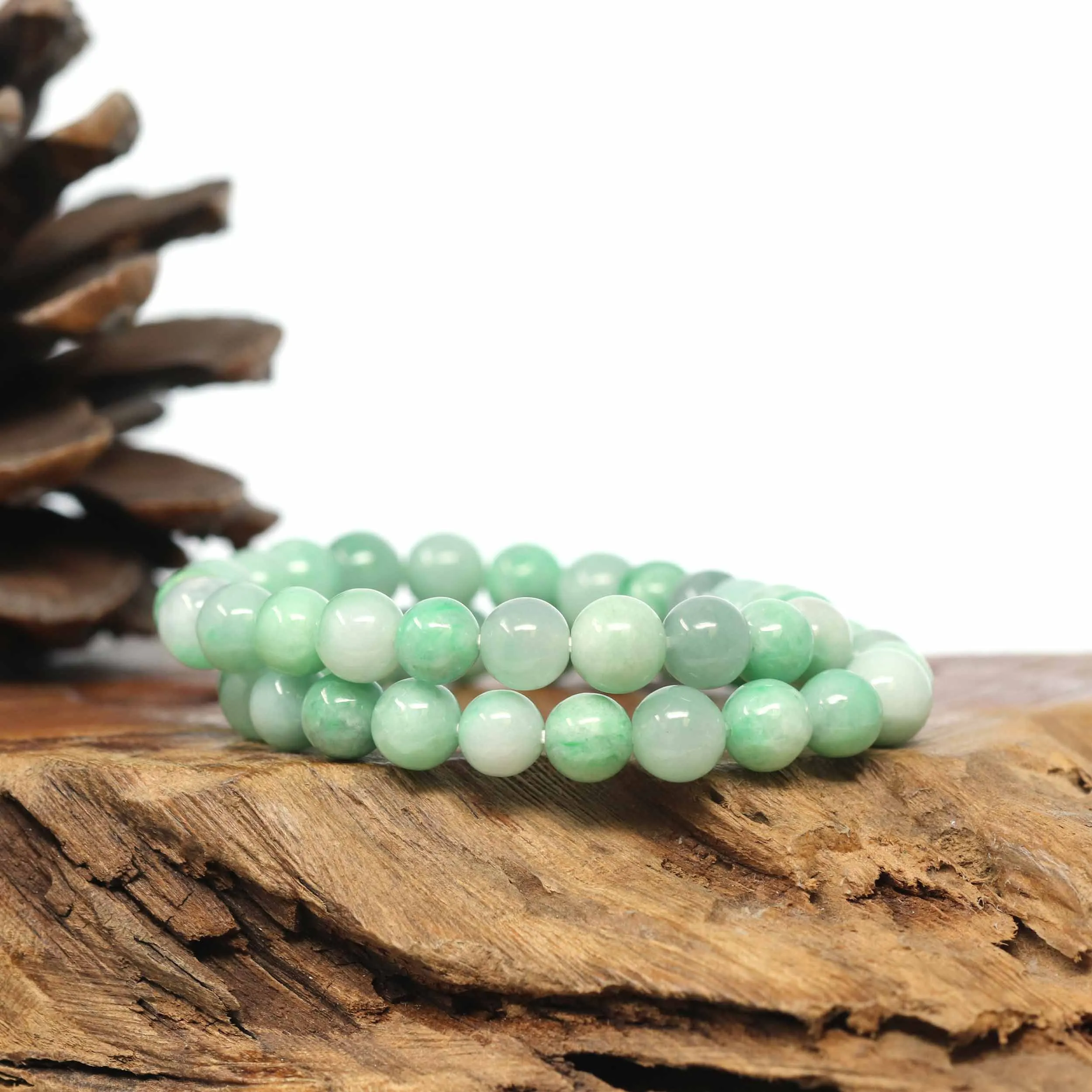 Genuine Jadeite Jade Round Green Beads Bracelet (7.5mm)