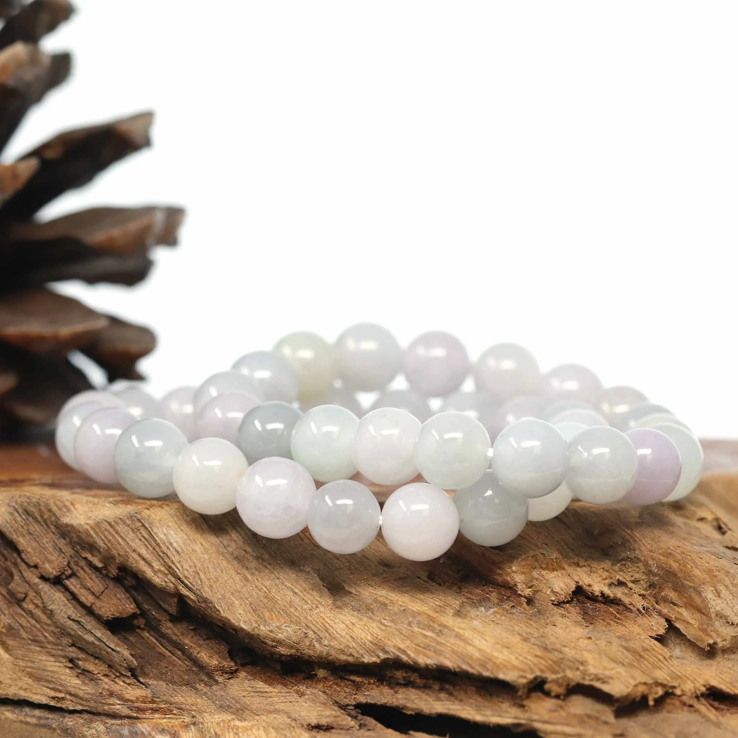 Genuine Jadeite Jade Round Light Lavender Beads Bracelet (9.5mm)