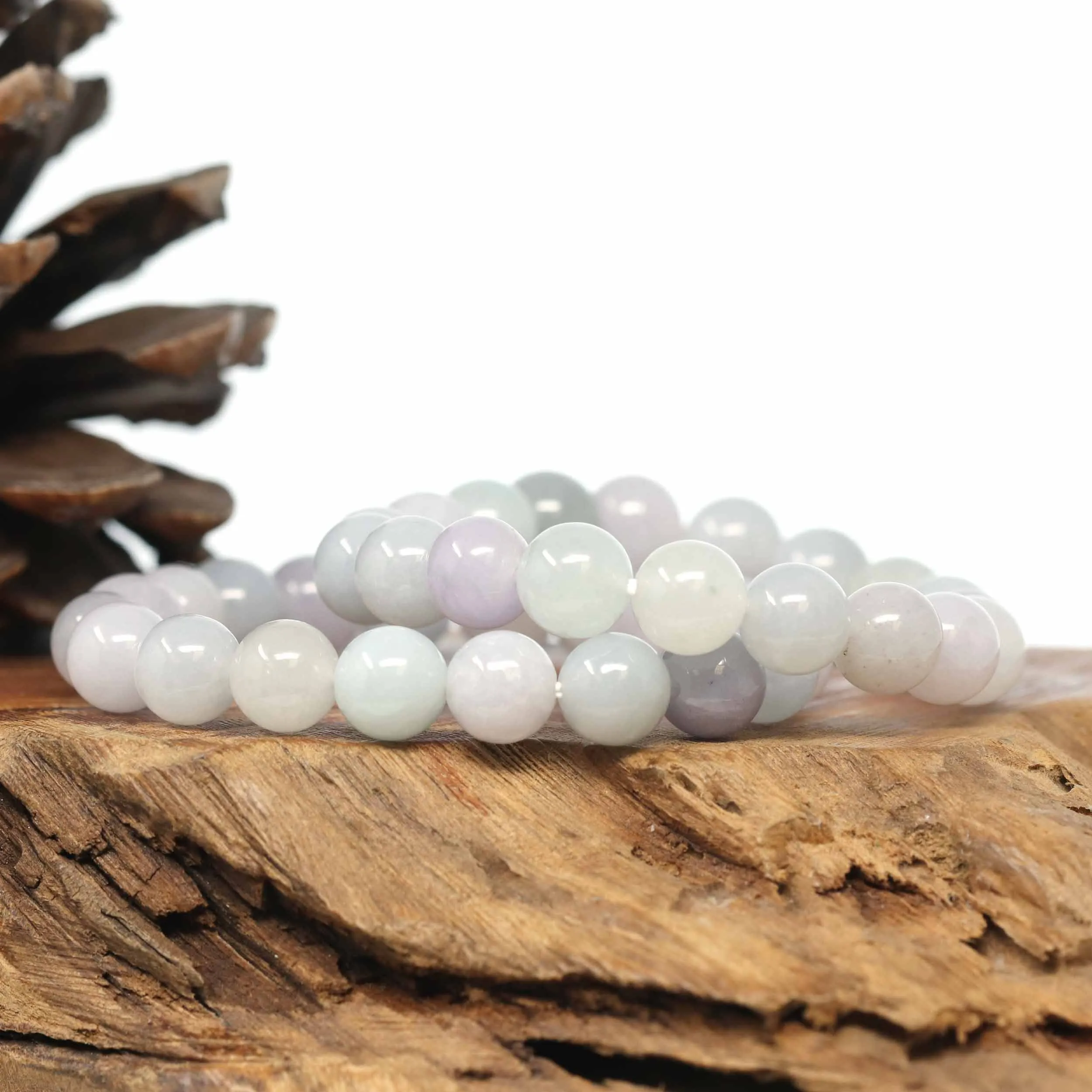 Genuine Jadeite Jade Round Light Lavender Beads Bracelet (9.5mm)