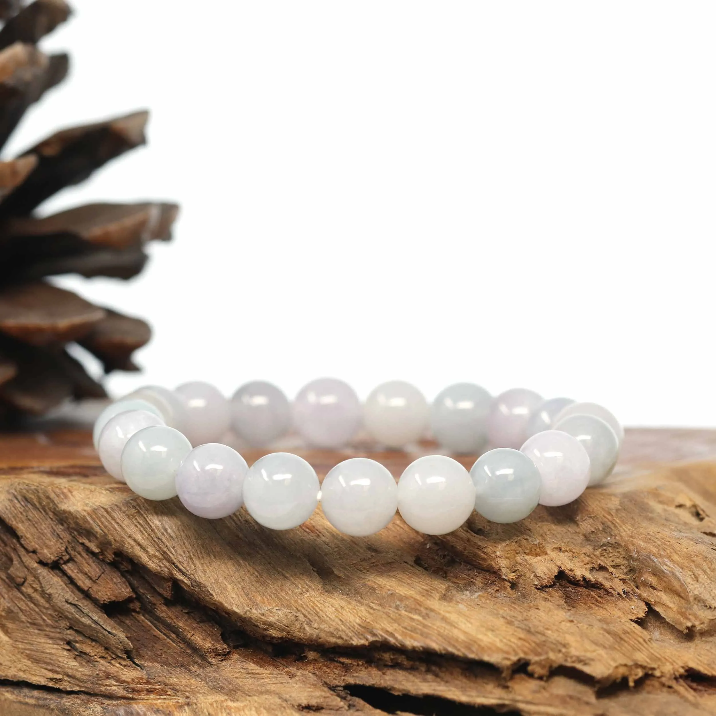 Genuine Jadeite Jade Round Light Lavender Beads Bracelet (9.5mm)