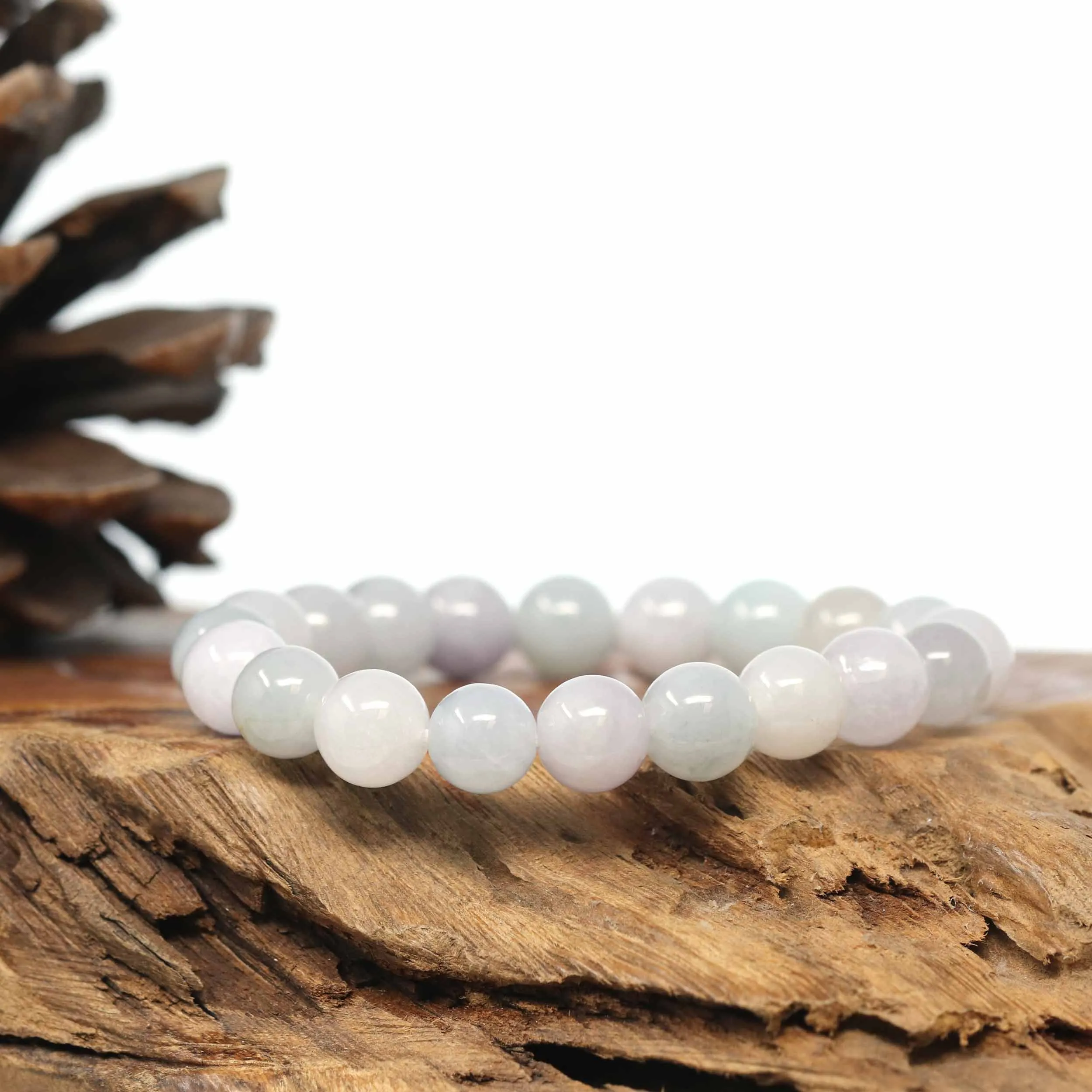 Genuine Jadeite Jade Round Light Lavender Beads Bracelet (9.5mm)