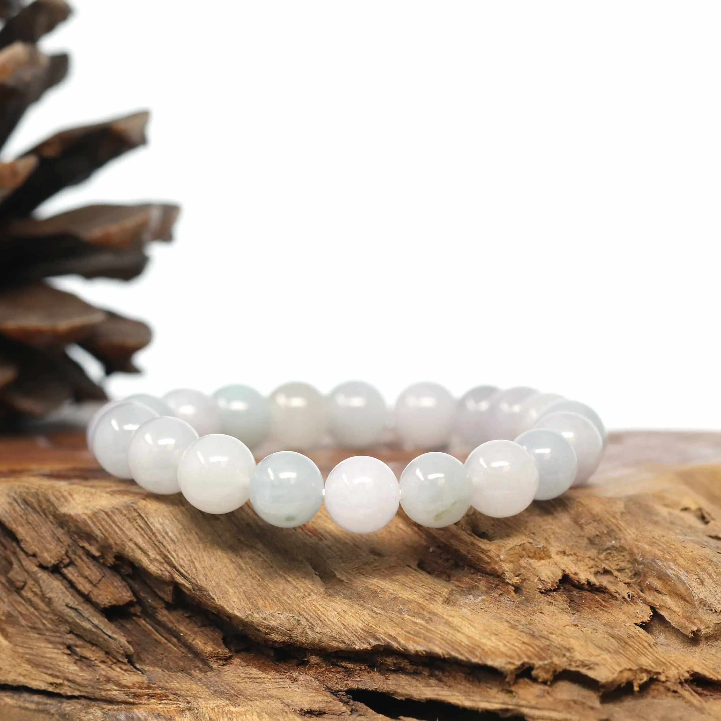 Genuine Jadeite Jade Round Light Lavender Beads Bracelet (9.5mm)