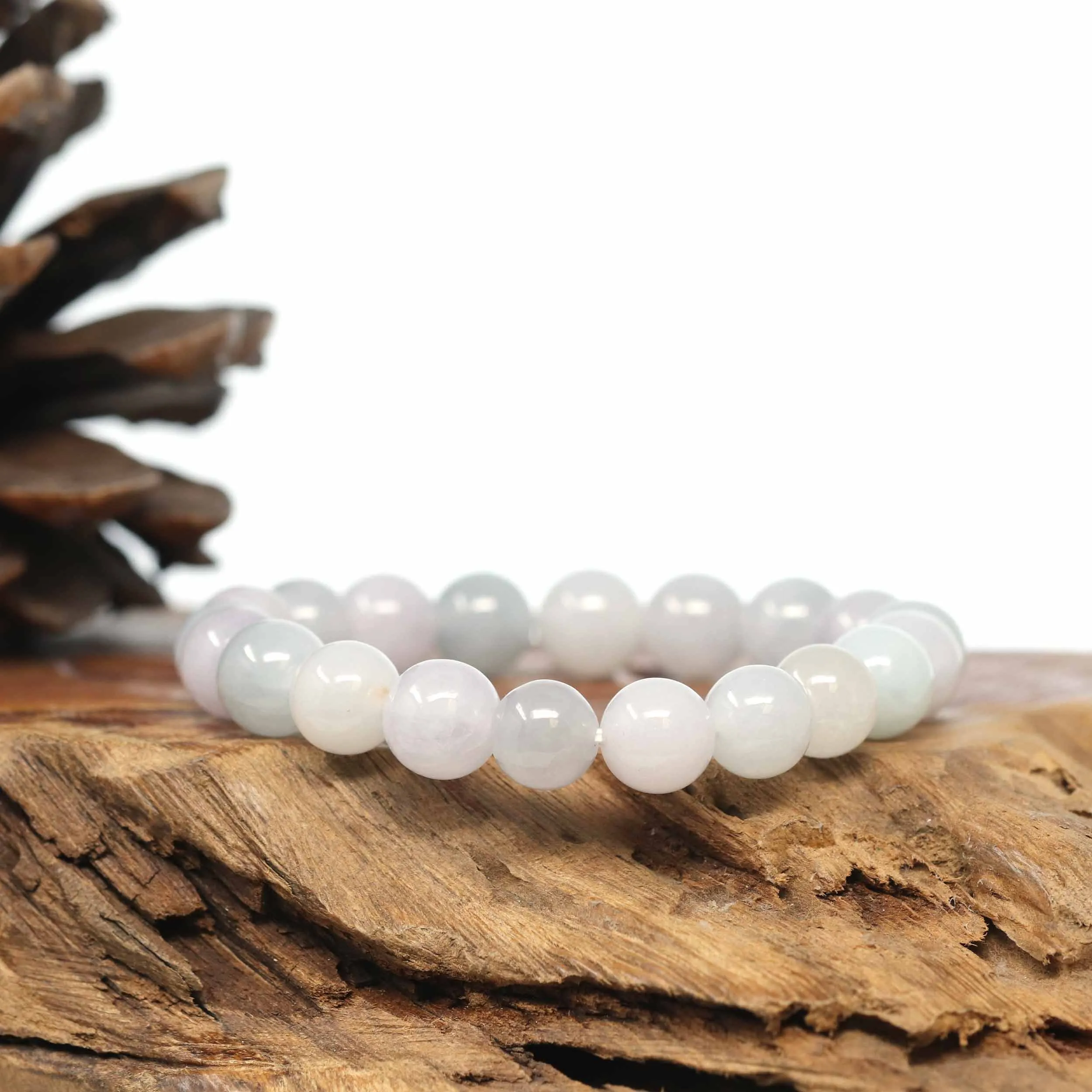 Genuine Jadeite Jade Round Light Lavender Beads Bracelet (9.5mm)