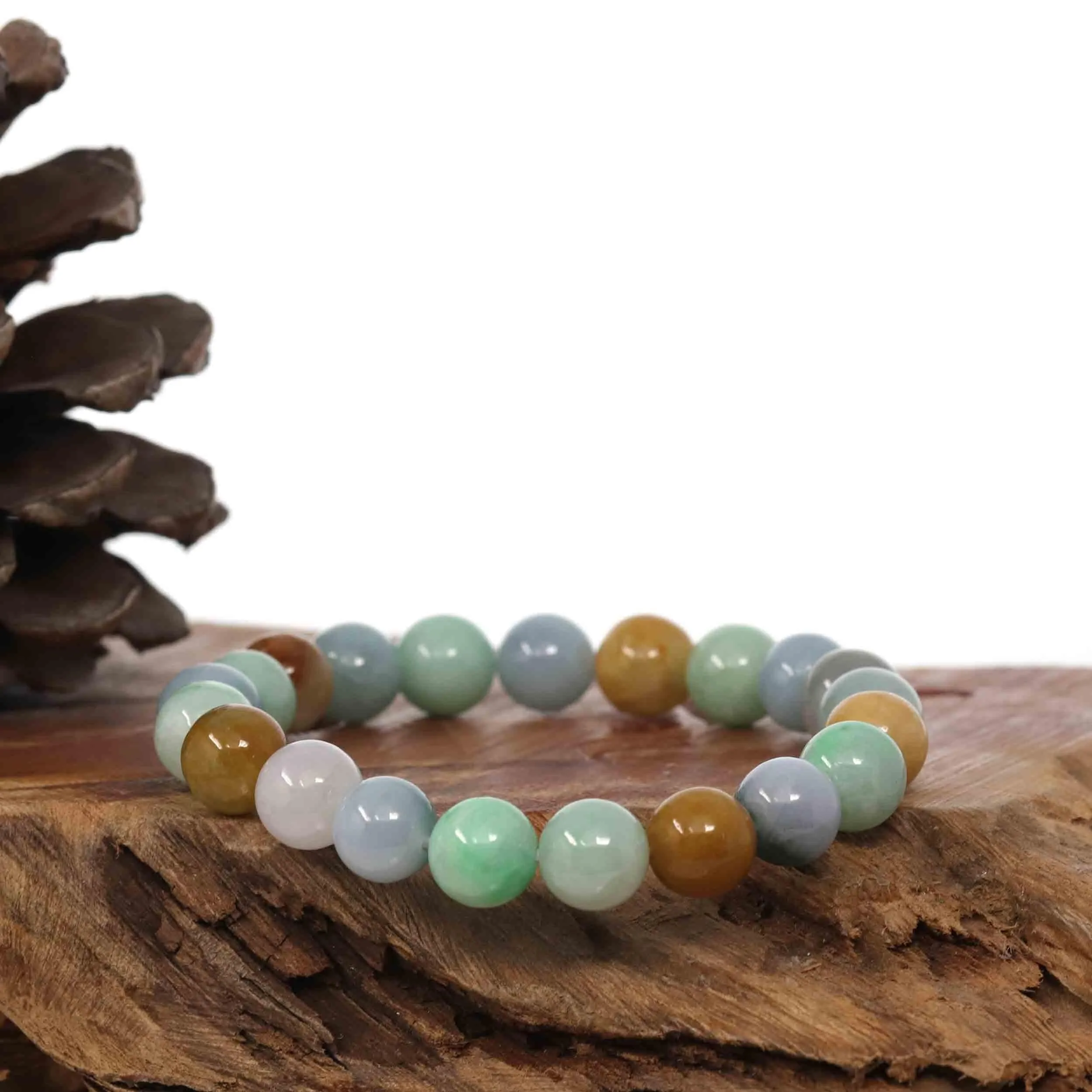 Genuine Jadeite Jade Round Multiple Colors Beads Bracelet ( 10 mm)
