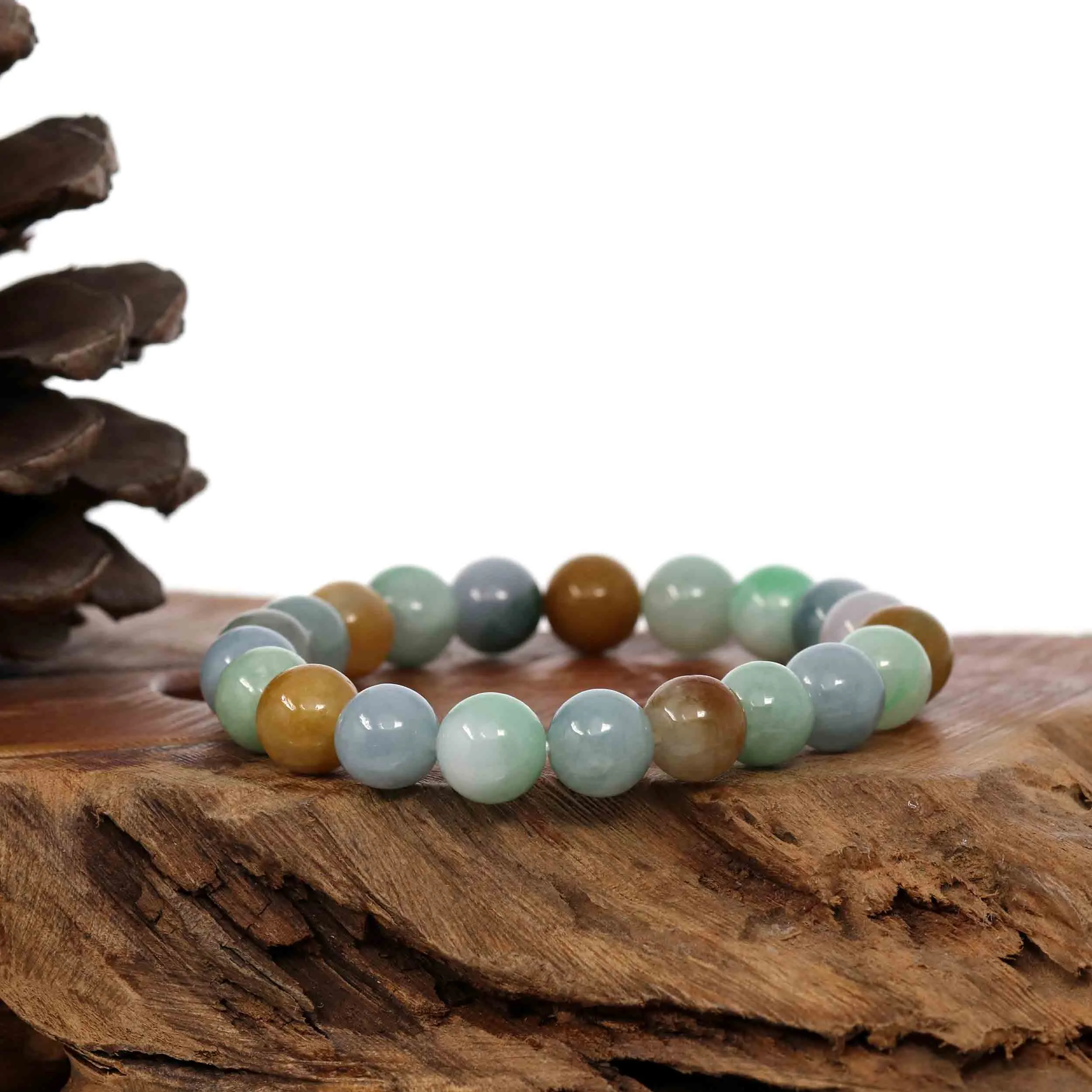 Genuine Jadeite Jade Round Multiple Colors Beads Bracelet ( 10 mm)