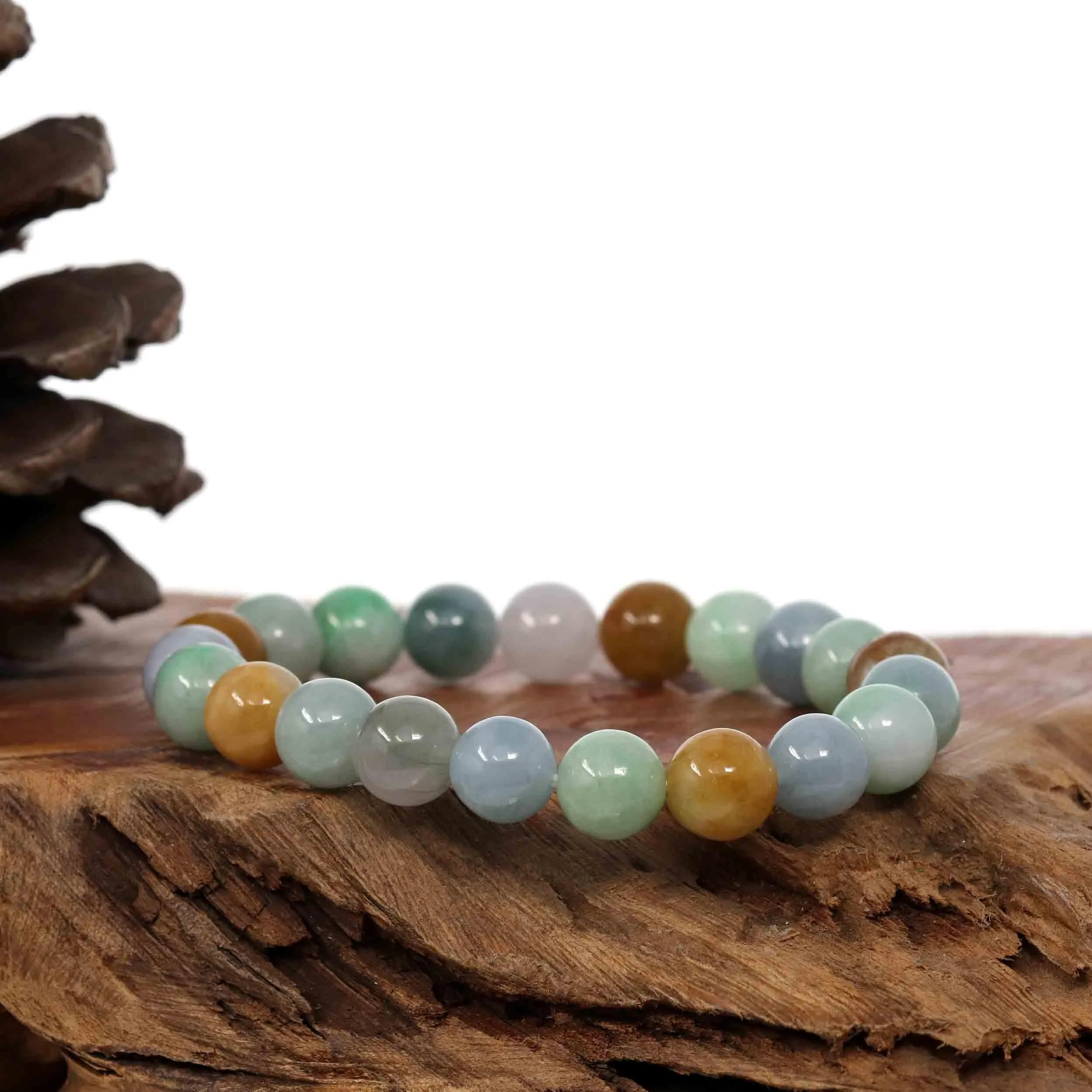 Genuine Jadeite Jade Round Multiple Colors Beads Bracelet ( 10 mm)