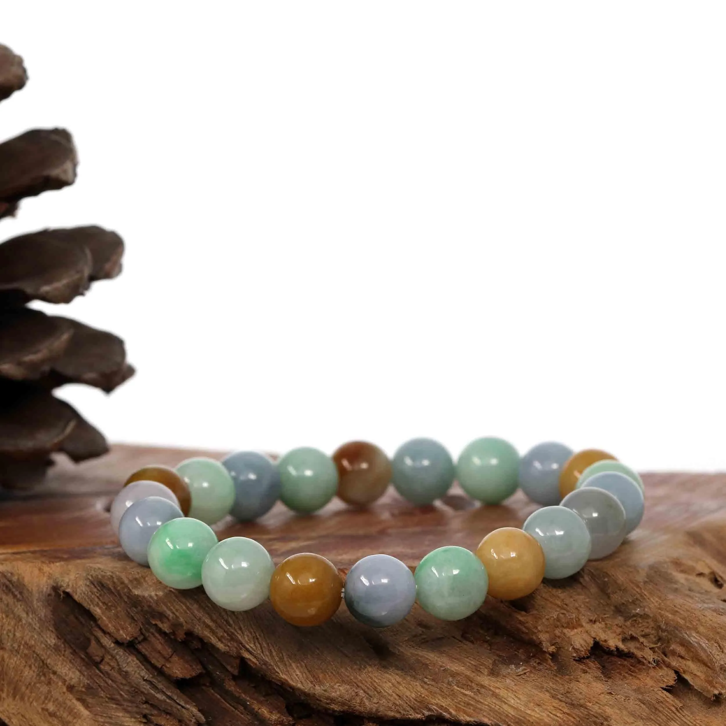 Genuine Jadeite Jade Round Multiple Colors Beads Bracelet ( 10 mm)