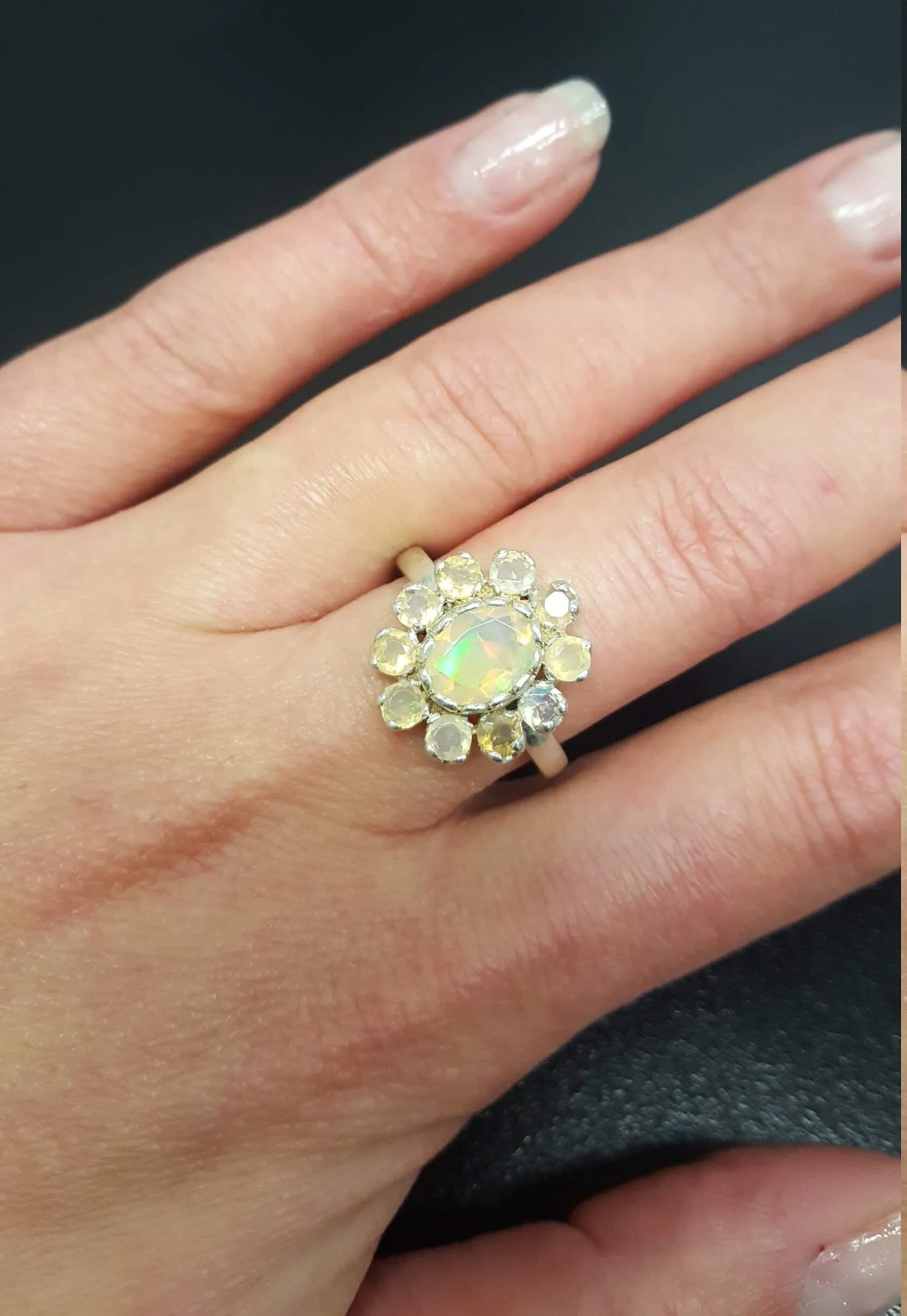 Genuine Opal Ring - Victorian Flower Ring - Vintage Statement Ring