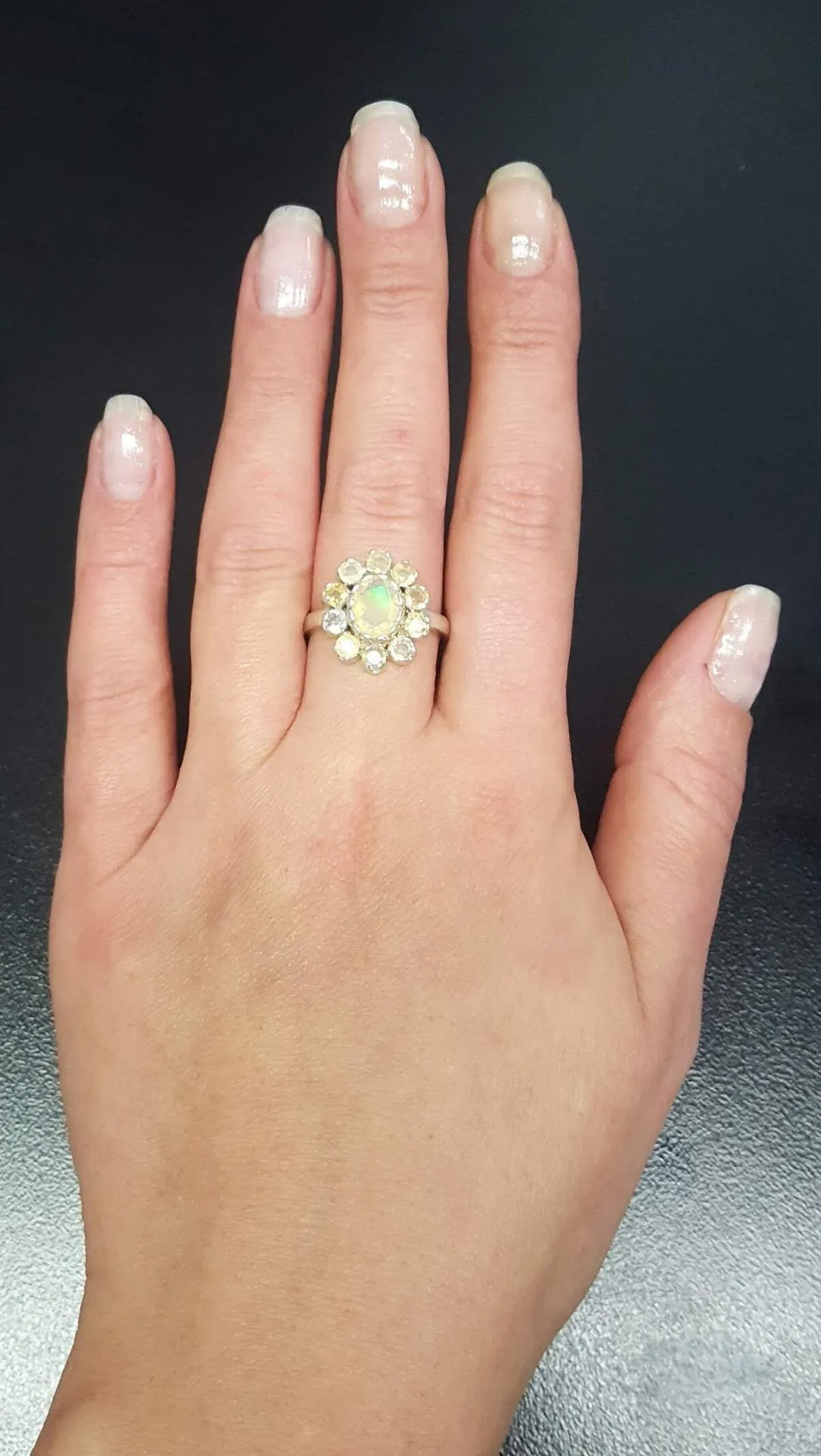 Genuine Opal Ring - Victorian Flower Ring - Vintage Statement Ring