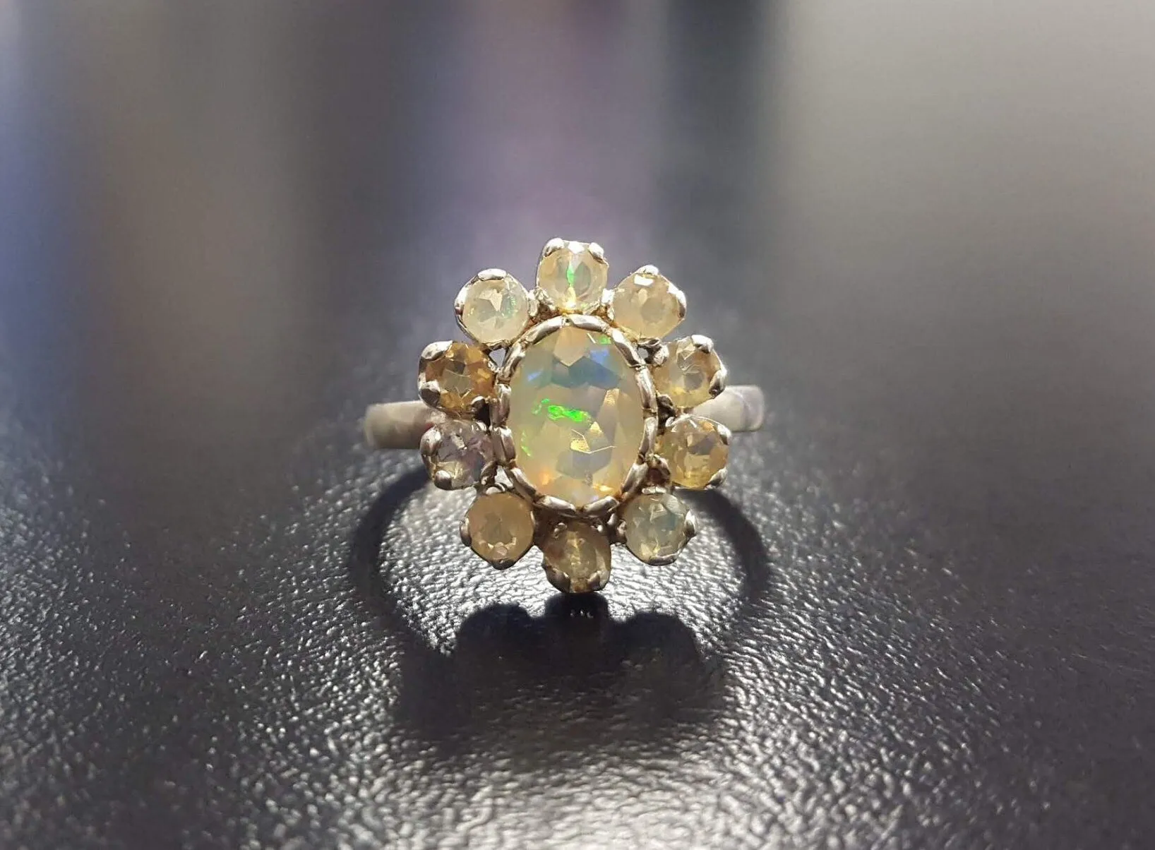 Genuine Opal Ring - Victorian Flower Ring - Vintage Statement Ring