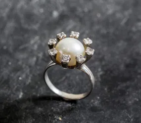 Genuine Pearl Ring - White Cocktail Ring - Vintage Bridal Ring