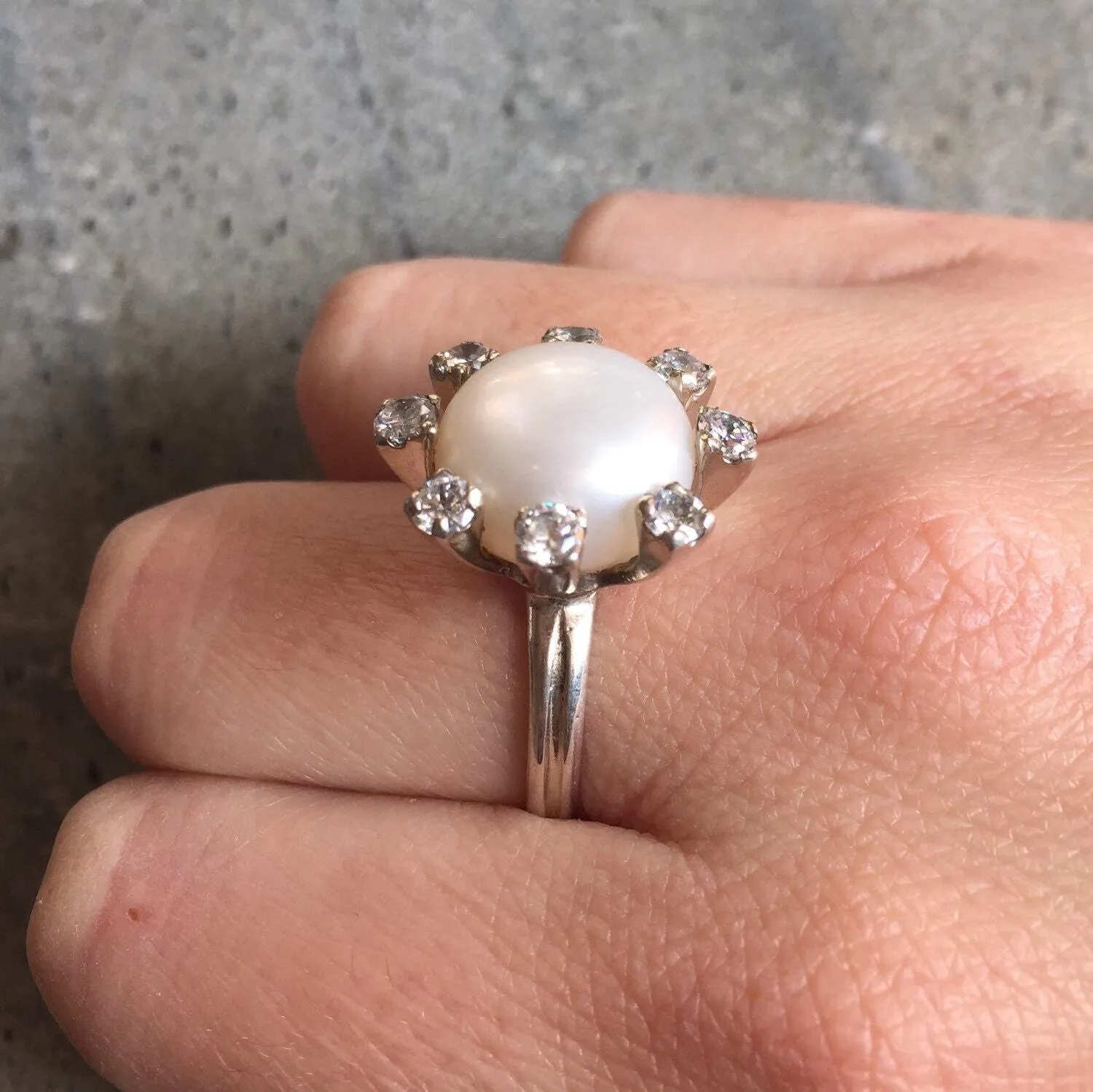 Genuine Pearl Ring - White Cocktail Ring - Vintage Bridal Ring