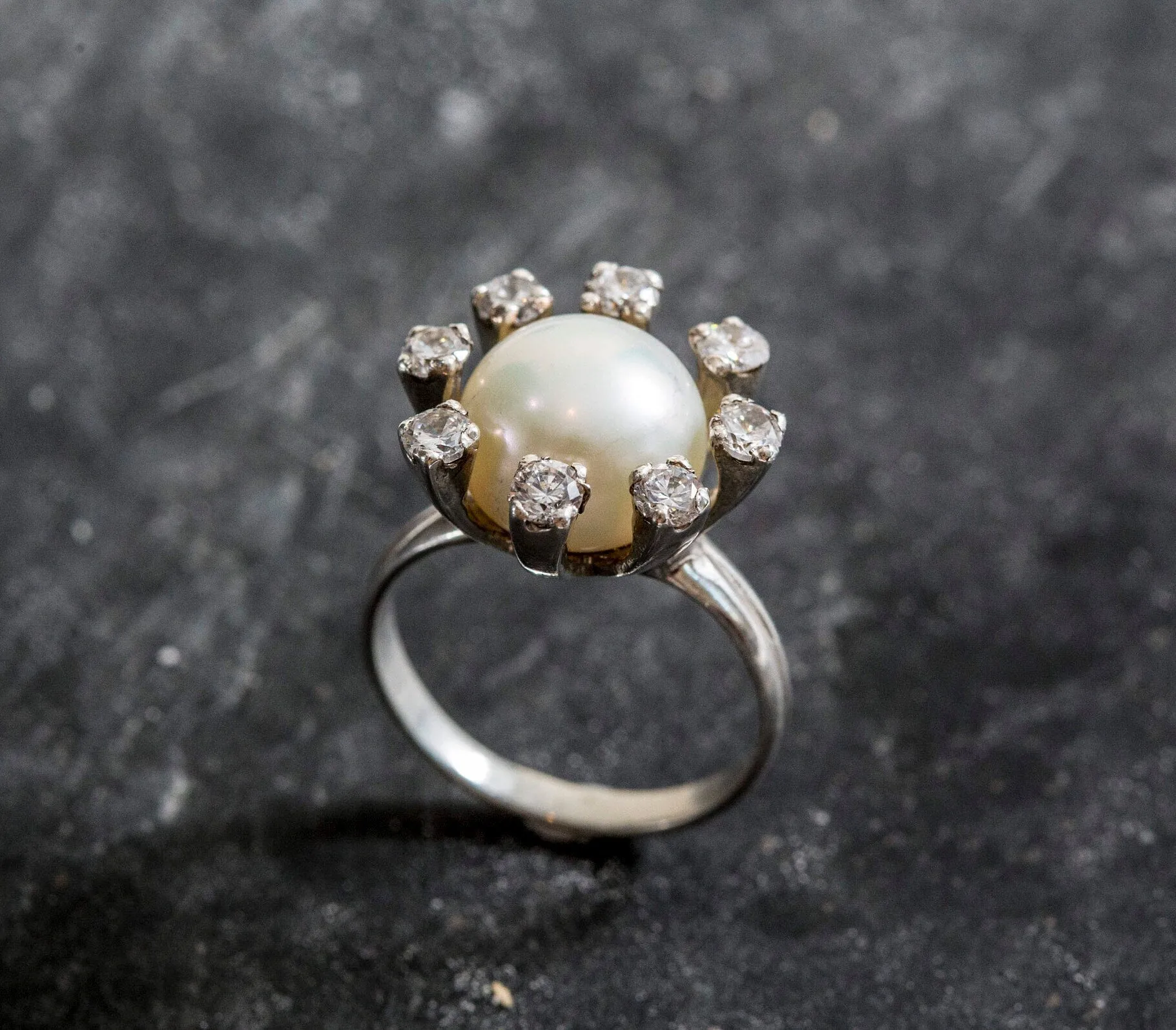 Genuine Pearl Ring - White Cocktail Ring - Vintage Bridal Ring