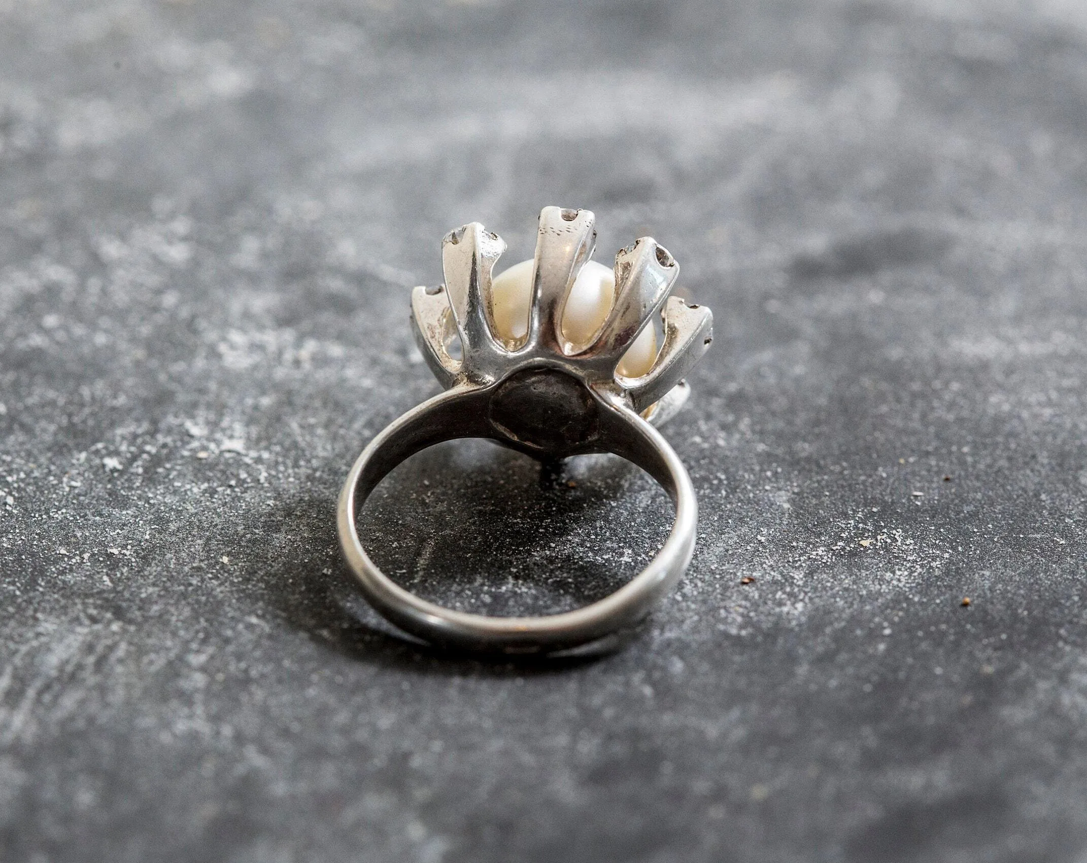 Genuine Pearl Ring - White Cocktail Ring - Vintage Bridal Ring