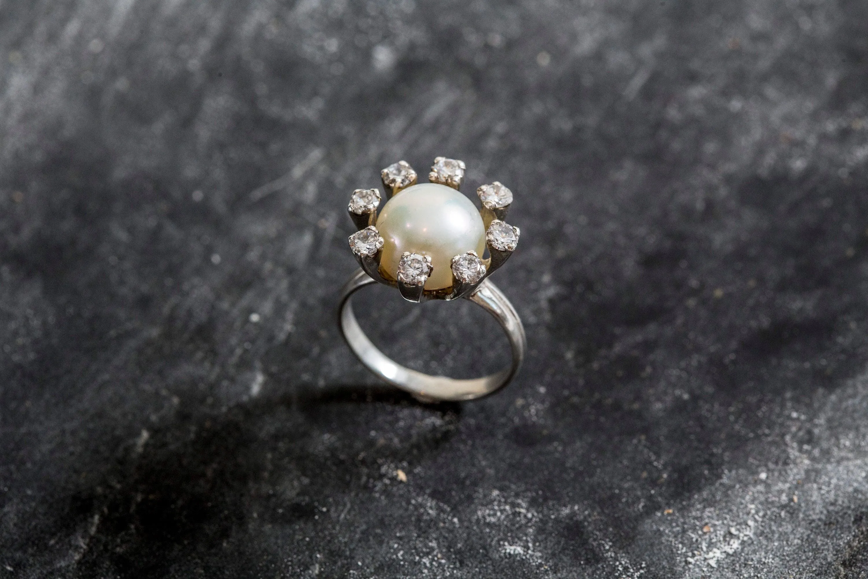 Genuine Pearl Ring - White Cocktail Ring - Vintage Bridal Ring