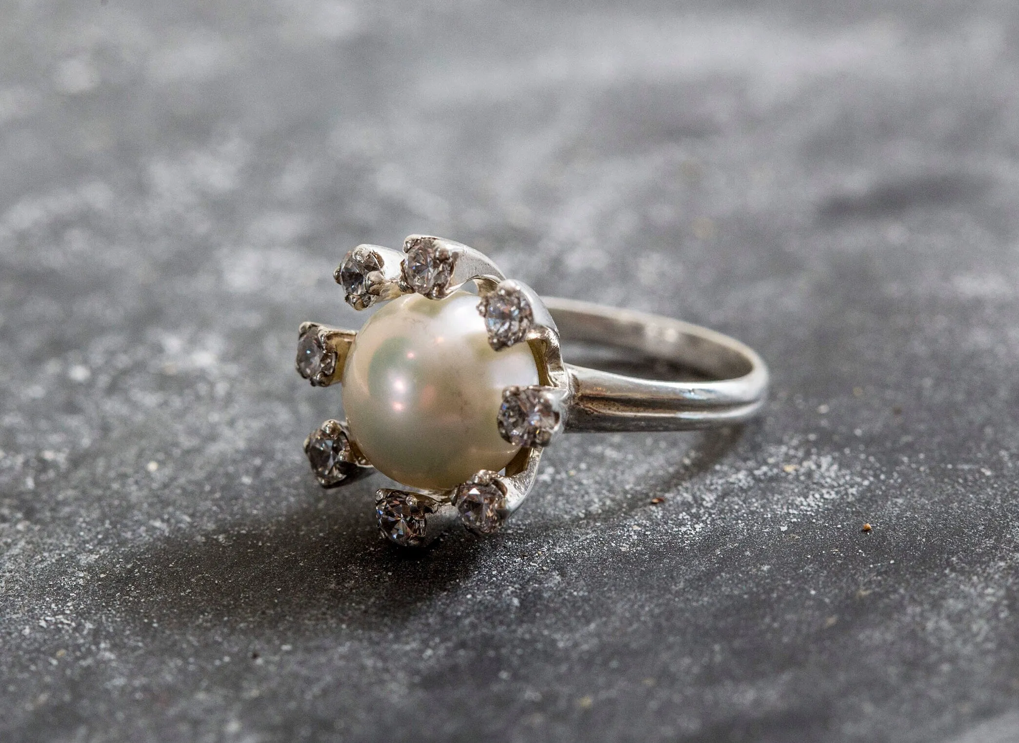 Genuine Pearl Ring - White Cocktail Ring - Vintage Bridal Ring