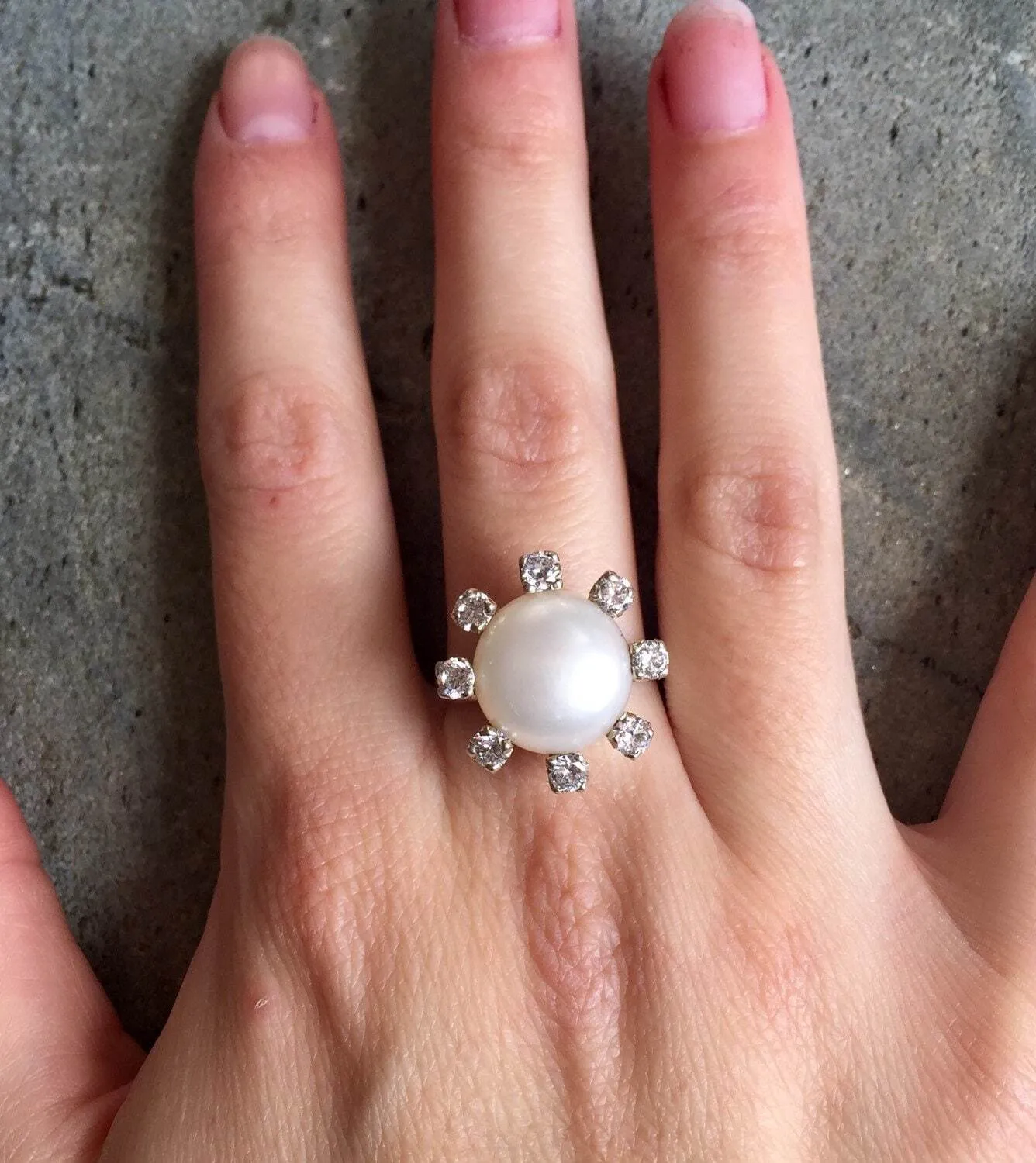 Genuine Pearl Ring - White Cocktail Ring - Vintage Bridal Ring