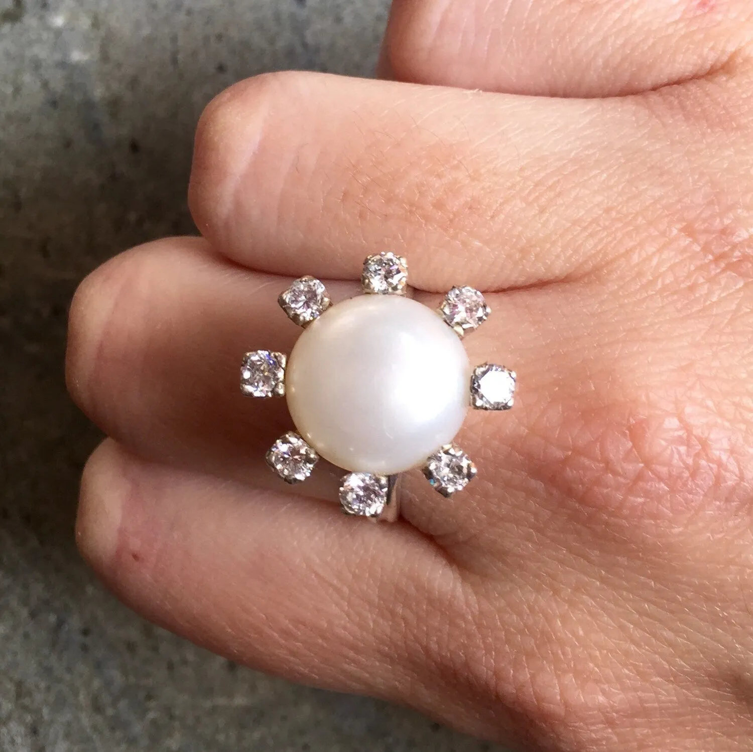 Genuine Pearl Ring - White Cocktail Ring - Vintage Bridal Ring