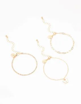Gold Chain Diamante Butterfly Bracelets 3-Pack