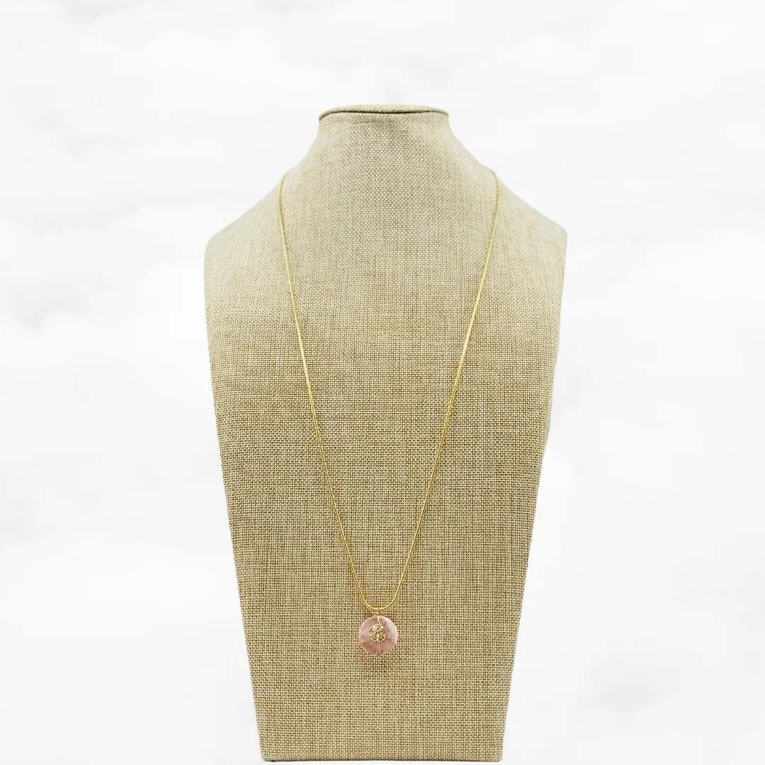 Gold Flower Rose Quartz Necklace